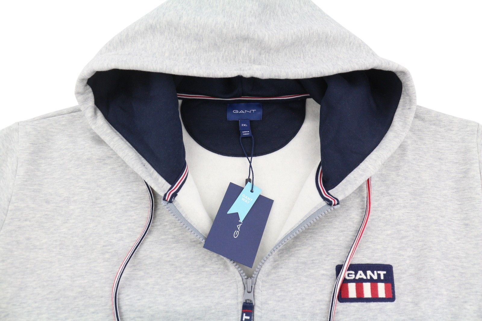 Gant RETRO LOGO FULL ZIP 2XL Light Grey Logo Hoodie 87240 Size US XXL / EU 58 / 5 - 4 Thumbnail