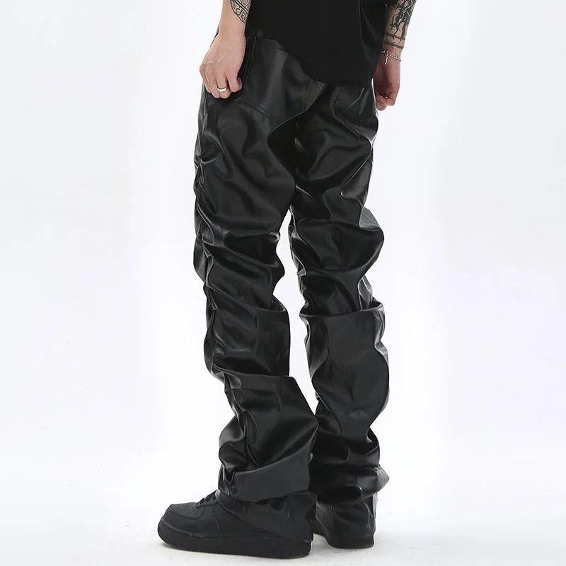 Japanese Brand × Leather Pleated Leather Streetwear Loose Ruched Casual Size US 29 - 4 Thumbnail