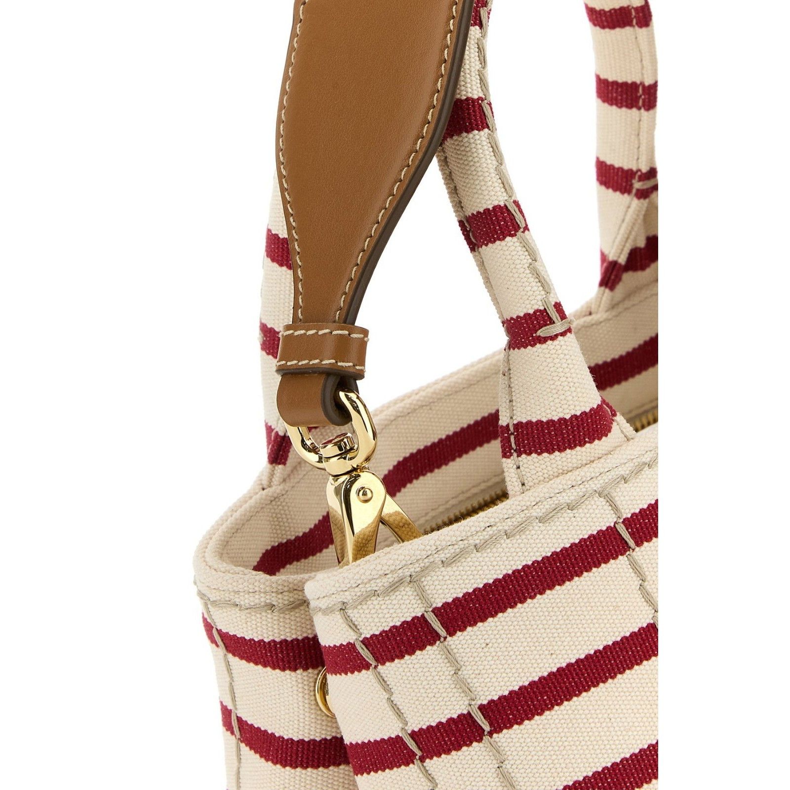 Prada PRADA Striped Embroidered White Red Canvas Shopper Top Handl Size ONE SIZE - 4 Thumbnail