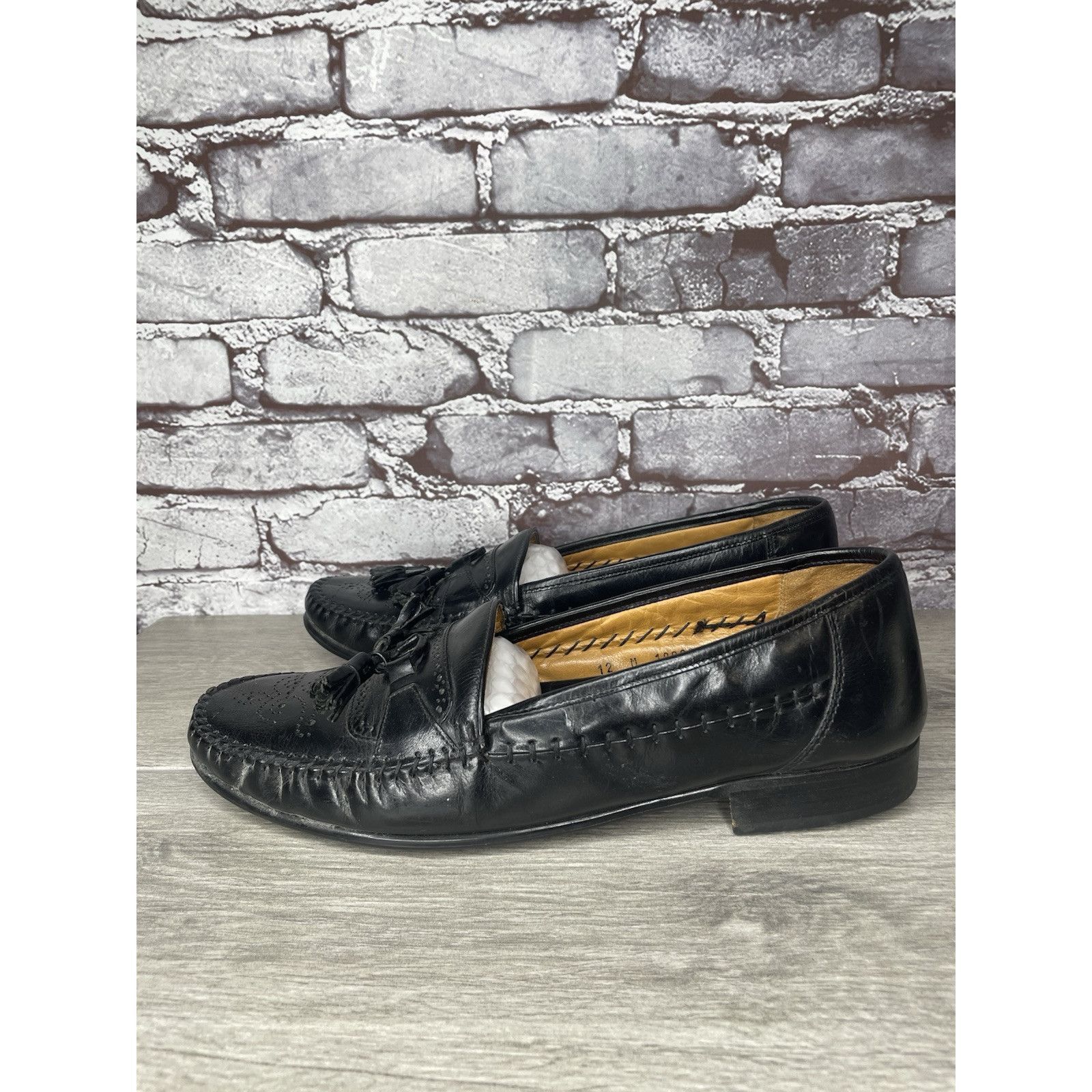 Other SAN REMO Black Leather Wingtip Tassel Loafers Dress Shoes Me Size US 12 / EU 45 - 7 Thumbnail