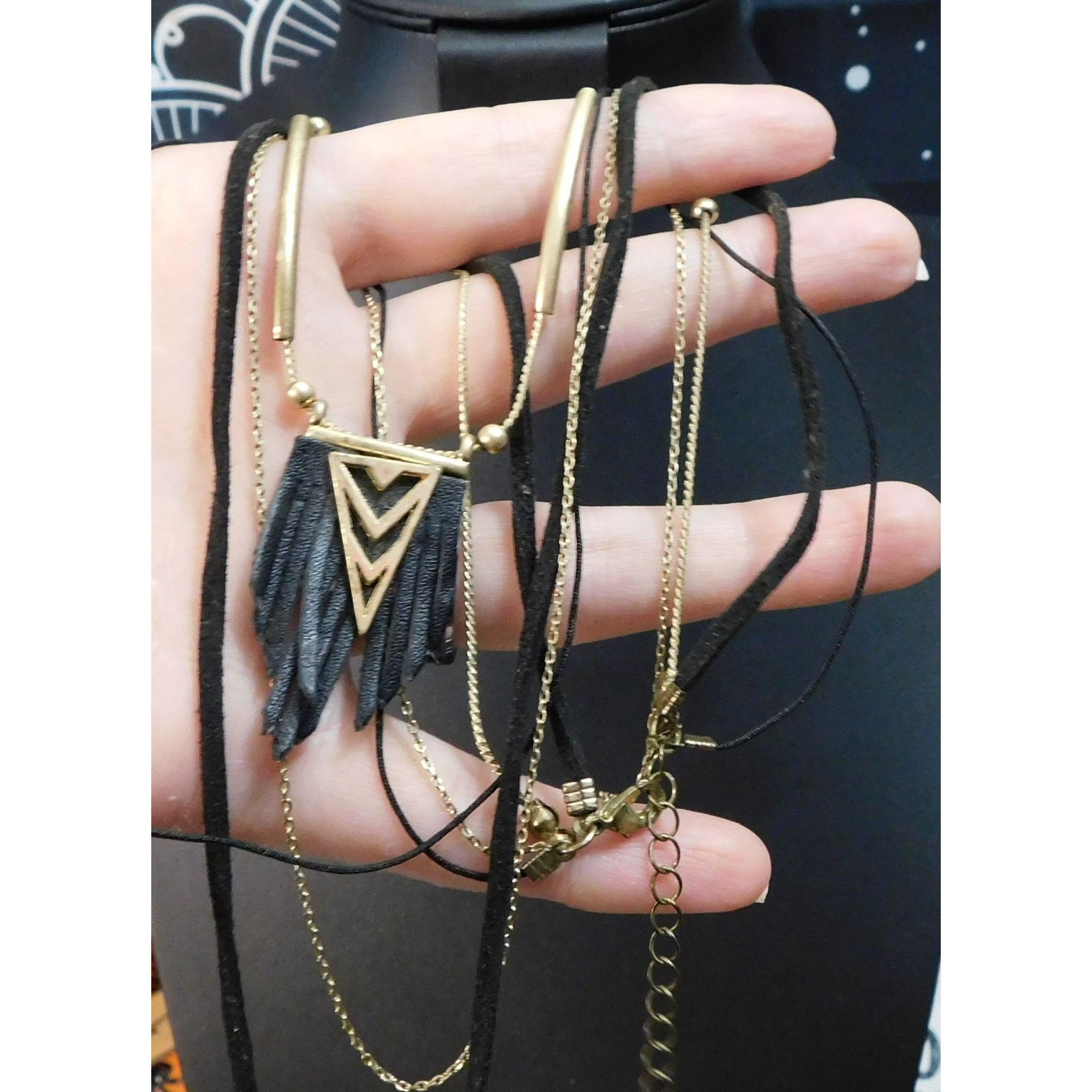 Other Bohemian Goth Black And Gold Tone Multilayer Tassel Necklace Size ONE SIZE - 4 Thumbnail