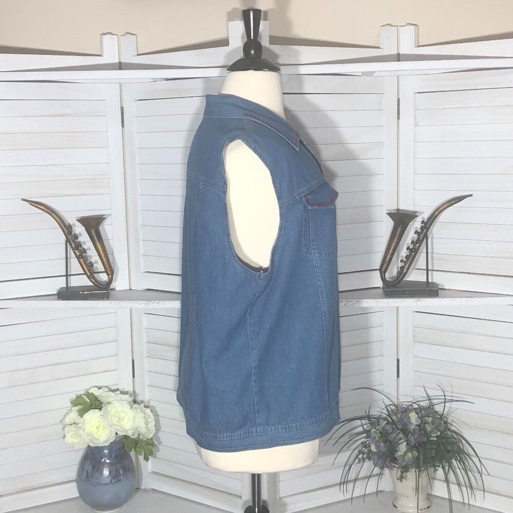 Vintage 90s Y2K jeans vest embroidered blue floral cottagecore 2X Size XL / US 12-14 / IT 48-50 - 3 Thumbnail