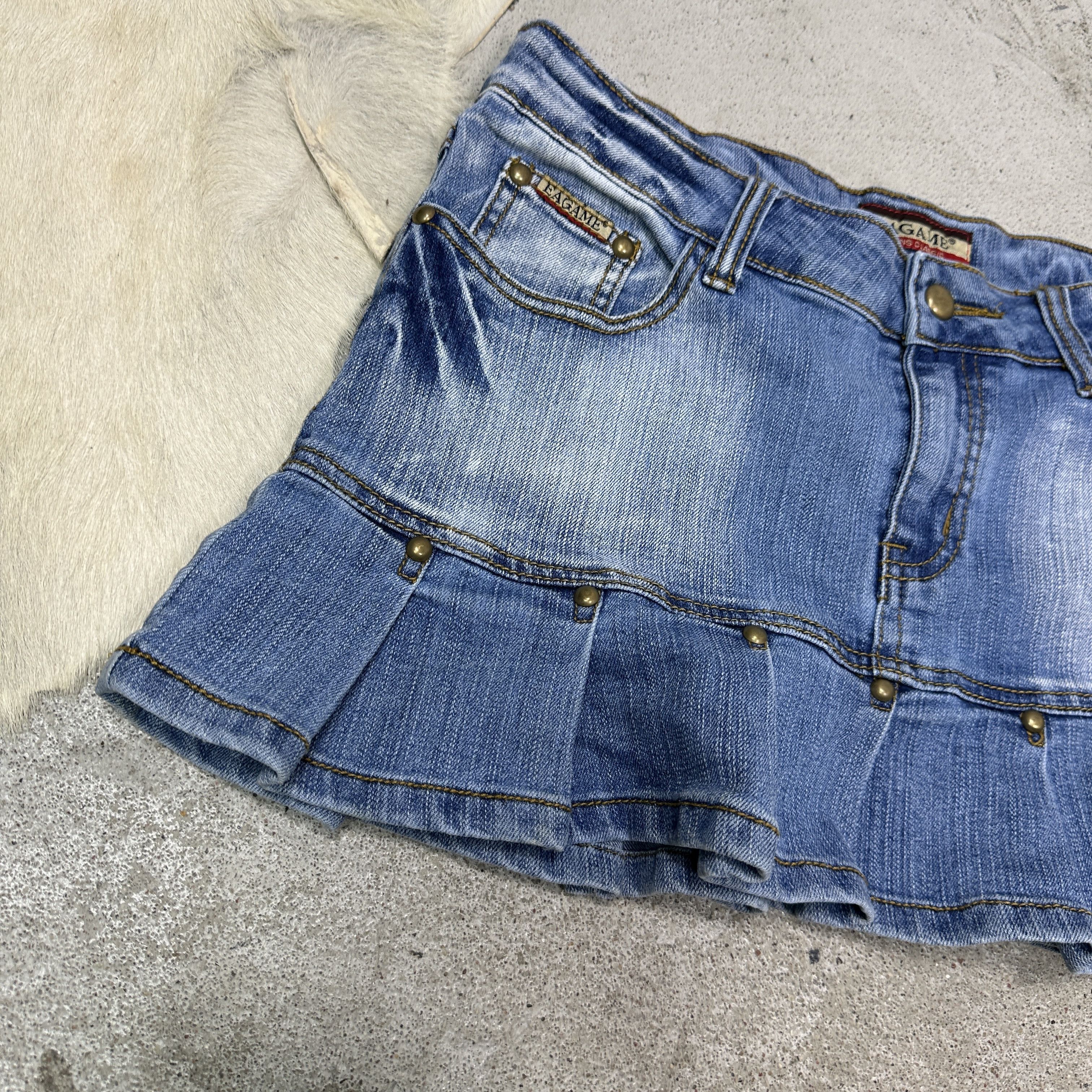 Vintage Vintage Denim Preppy Pleated Mini Jeans Skirt Y2K Size 26" / US 2 / IT 38 - 3 Thumbnail