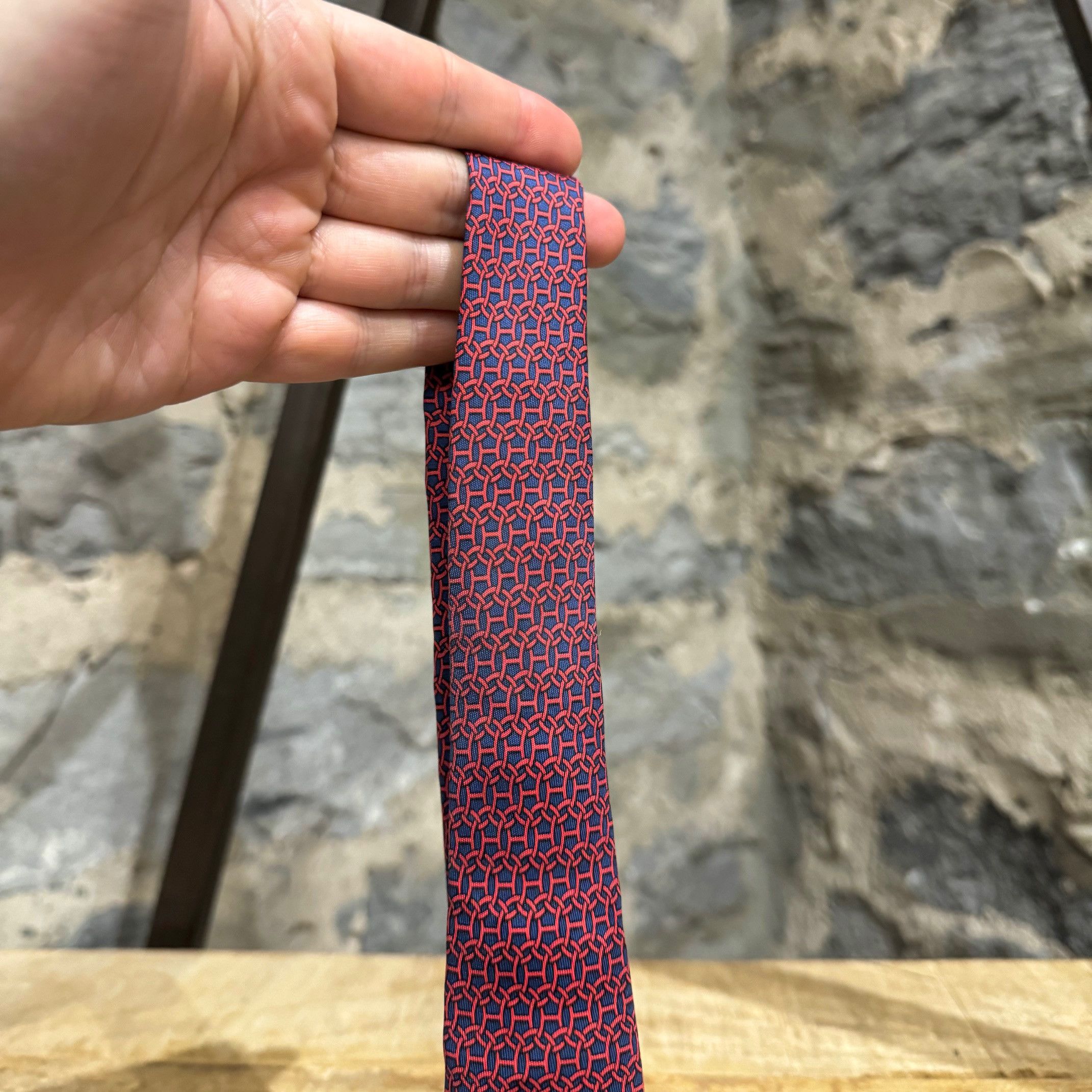 Hermes Hermès Ring Chain H Pattern Navy Silk Tie Size ONE SIZE - 7 Thumbnail