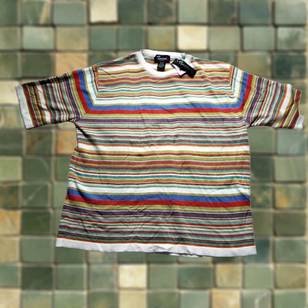 Vintage Tosani Striped Short Sleeve Shirt Big & Tall XL Cotton Multi 90s Canada Hip Hop Asap Biggie Size US XL / EU 56 / 4 - 1 Thumbnail