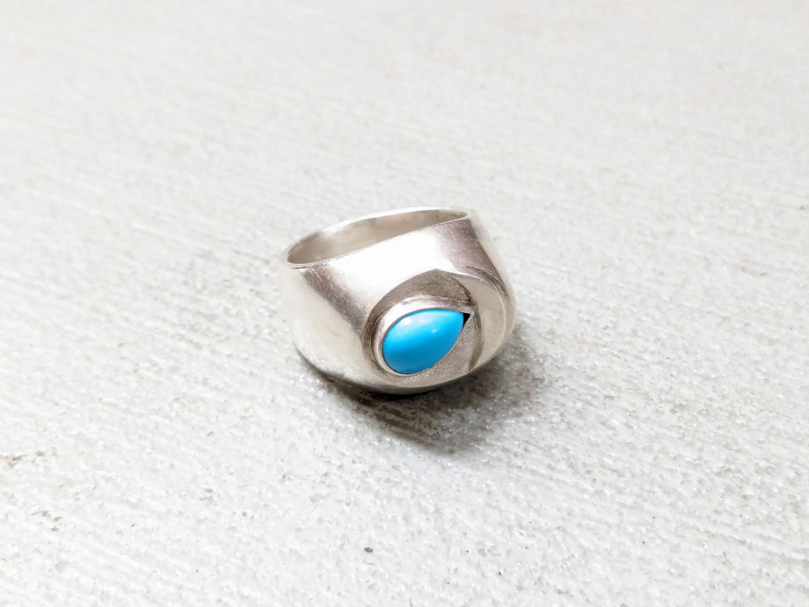 Jewelry Vintage Sterling Silver Ring Turquoise 10.75 Modern Art Deco Size ONE SIZE - 2 Thumbnail