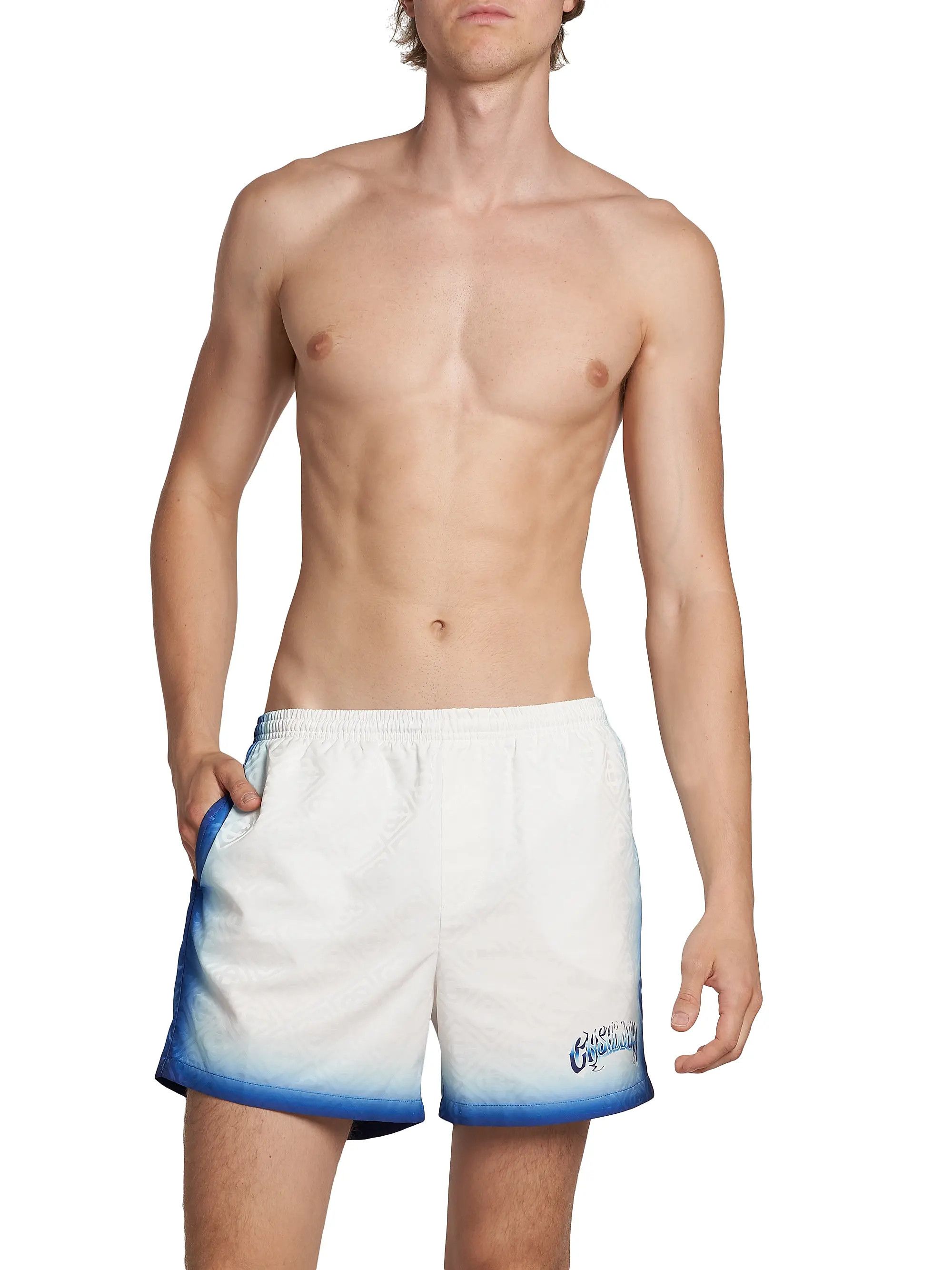 Casablanca os11x0725 Jacquard Monogram Swim Shorts in Blue/White Size US 34 / EU 50 - 2 Thumbnail