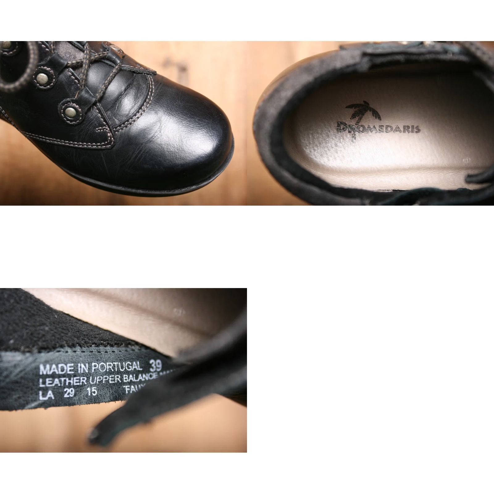 Vintage DROMEDARIS Becky Black Leather Wedge Oxford Womens Casual Shoes 8.5 US 39 EUR Size US 9 / IT 39 - 8 Thumbnail