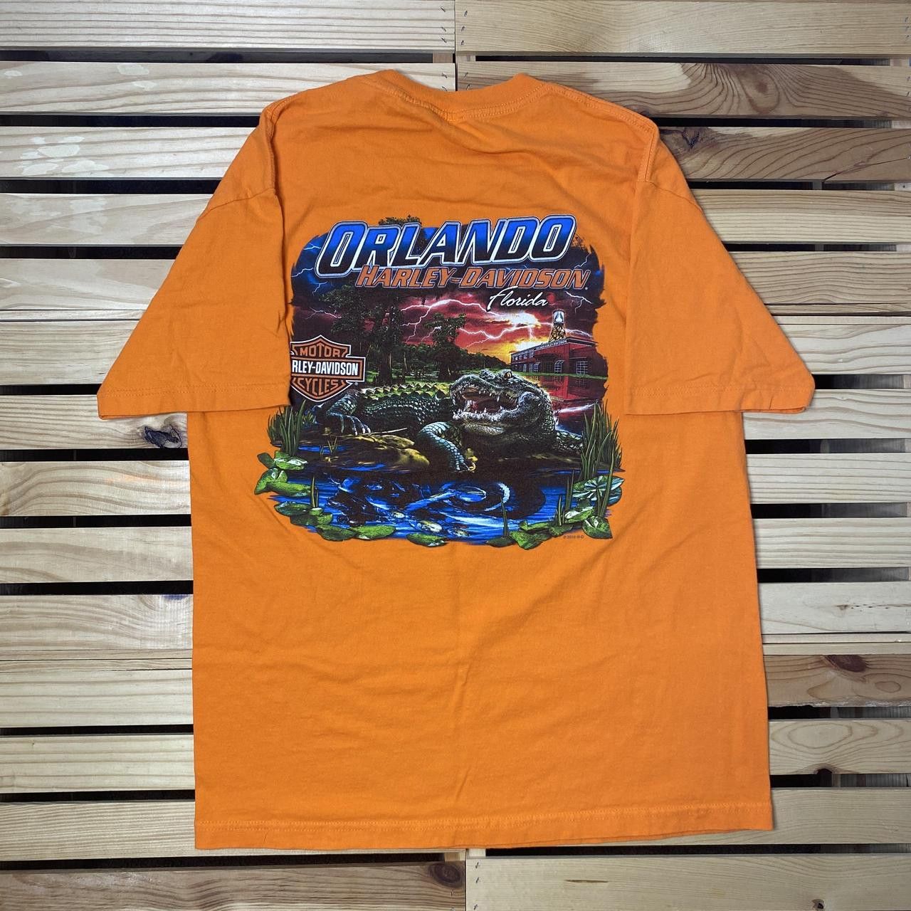 Harley Davidson Harley Davidson Orlando, FL 2014 Orange Biker Tee Size Large Size US L / EU 52-54 / 3 - 1 Thumbnail