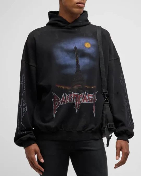 Balenciaga Balenciaga Distressed Paris Moon Hoodie — Size S (EU 48-50) Size US S / EU 44-46 / 1 - 1 Thumbnail