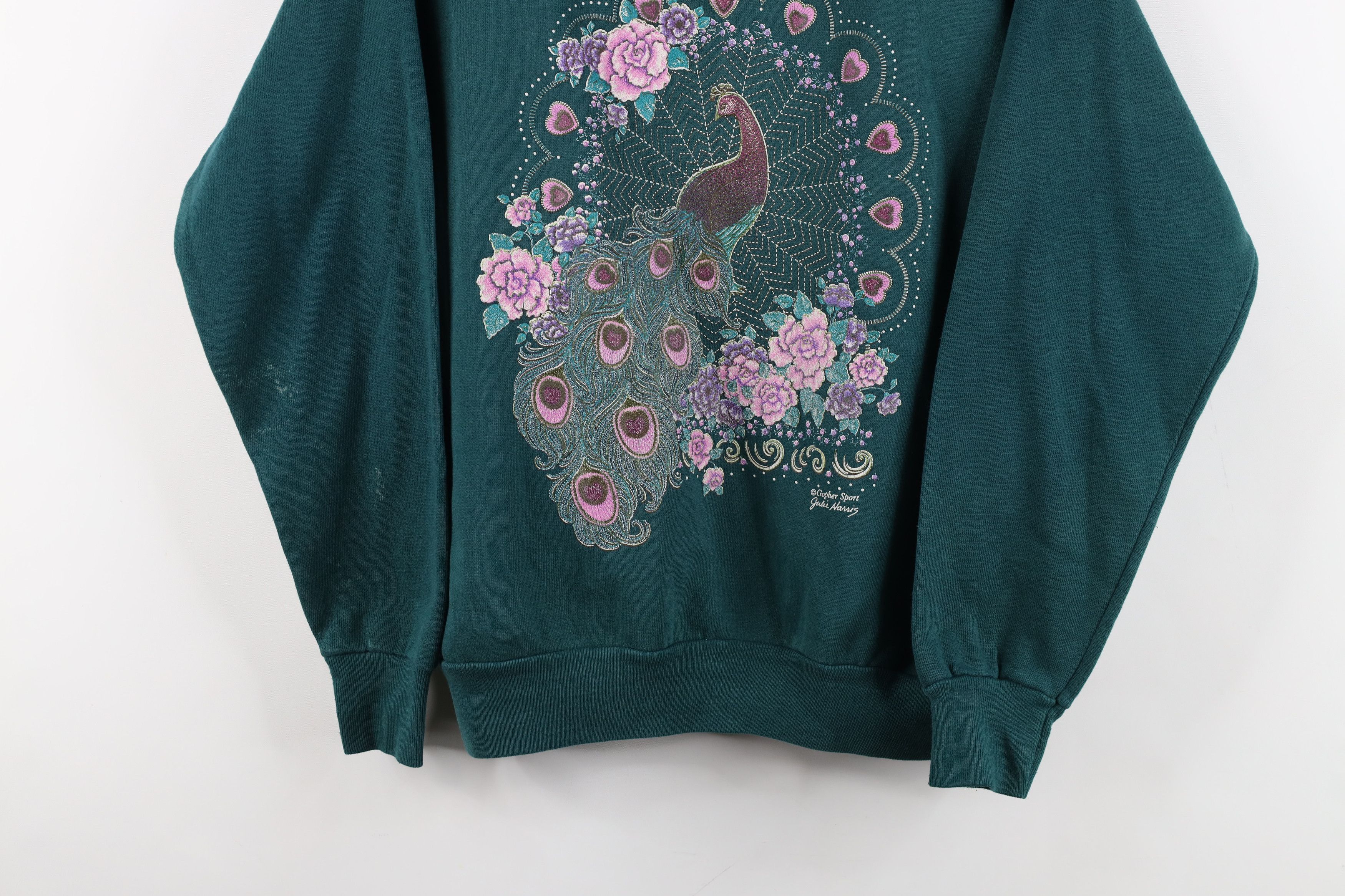 Vintage Vintage 90s Streetwear Peacock Flower Collared Sweatshirt Size L / US 10 / IT 46 - 3 Thumbnail
