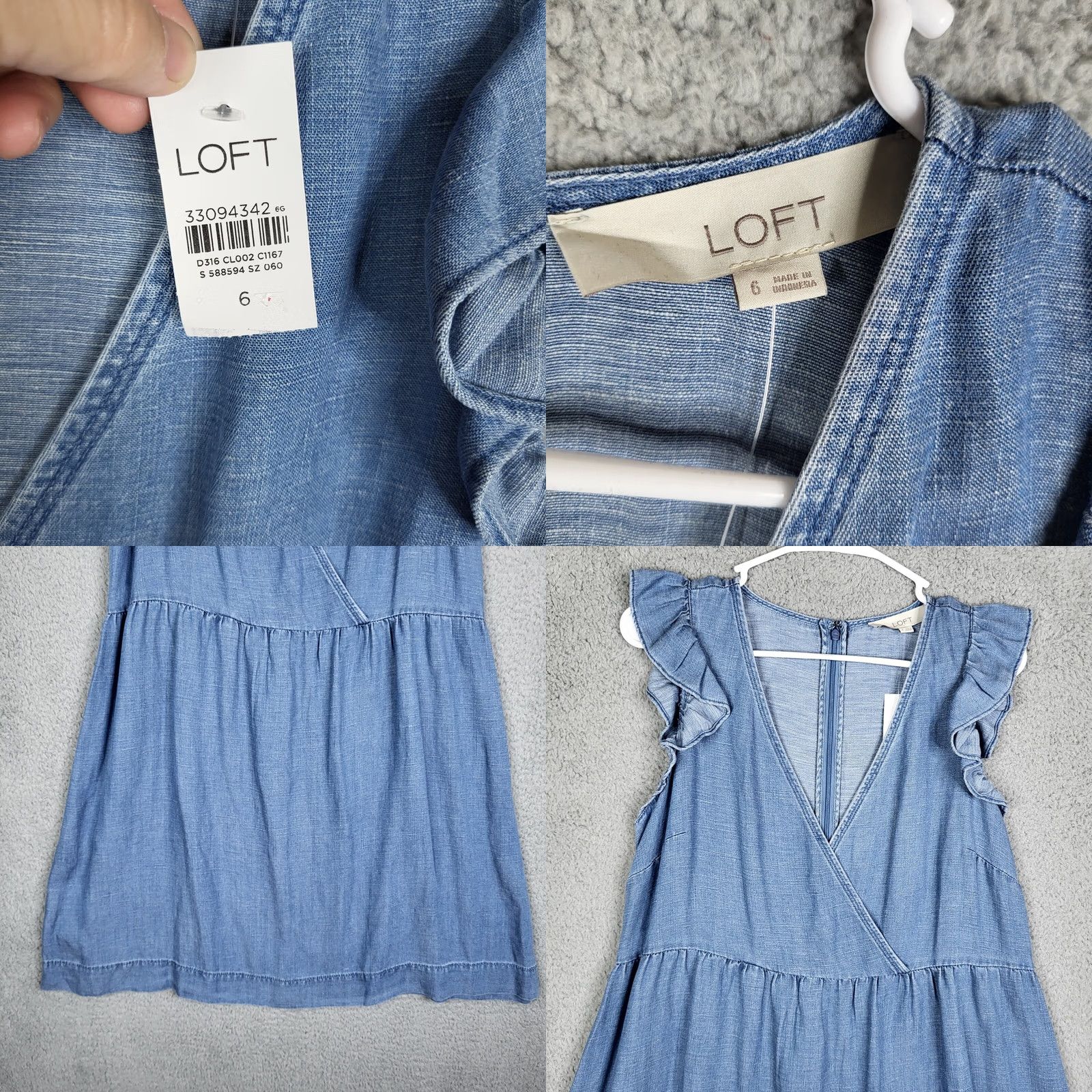 Loft LOFT By Ann Taylor Women’s blue V-neck ruffle sleeve Dress Size 6 NEW Size M / US 6-8 / IT 42-44 - 8 Thumbnail