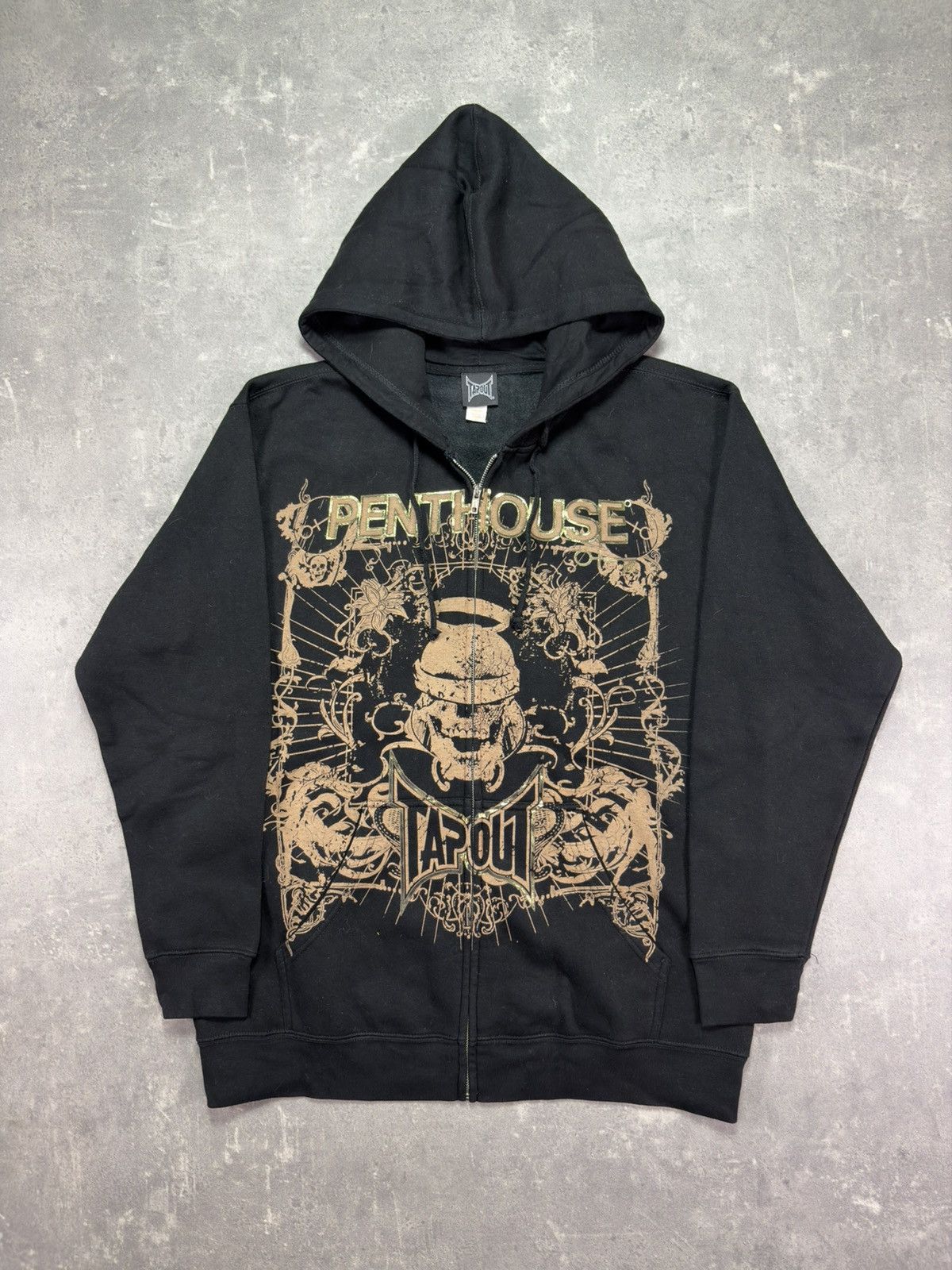 Tapout Penthouse Big Logo Baggy Printed Zip Hoodie L XL