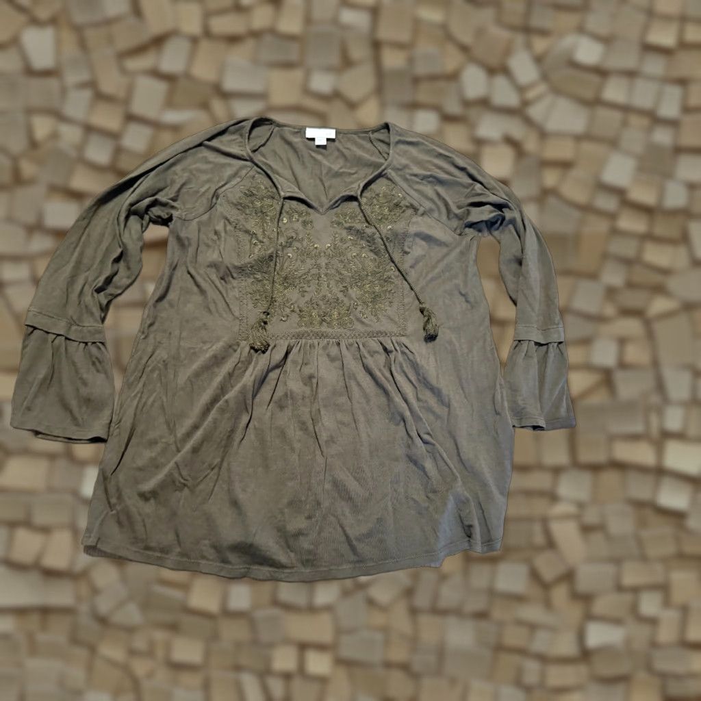 J. Jill J. Jill Blouse Womens Size S Green Long Sleeve V-neck Floral Shirt Size S / US 4 / IT 40 - 1 Thumbnail