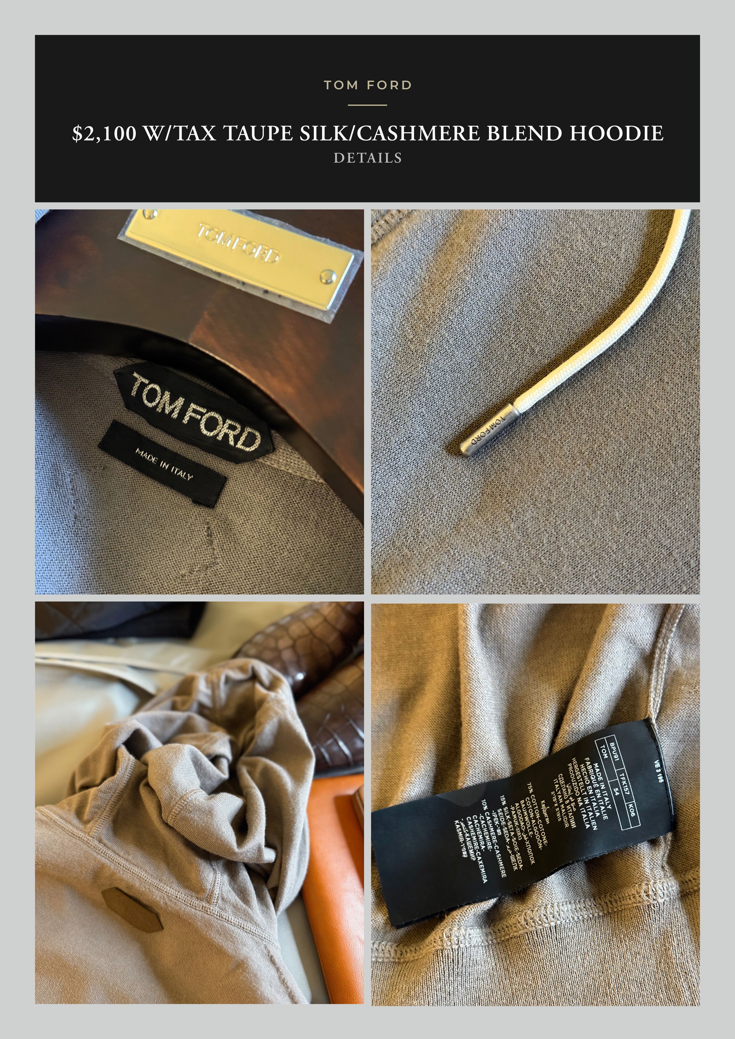 Tom Ford Best Dressed $2,100 TOM FORD Cashmere/Silk Blend Hoodie Size US XL / EU 56 / 4 - 19 Thumbnail
