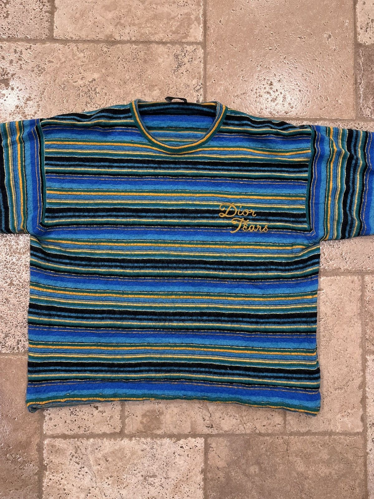 DENIM TEARS × Dior Dior x Denim Tears FW23 Blue/Yellow Striped Knit Sweater Size US M / EU 48-50 / 2 - 5 Thumbnail