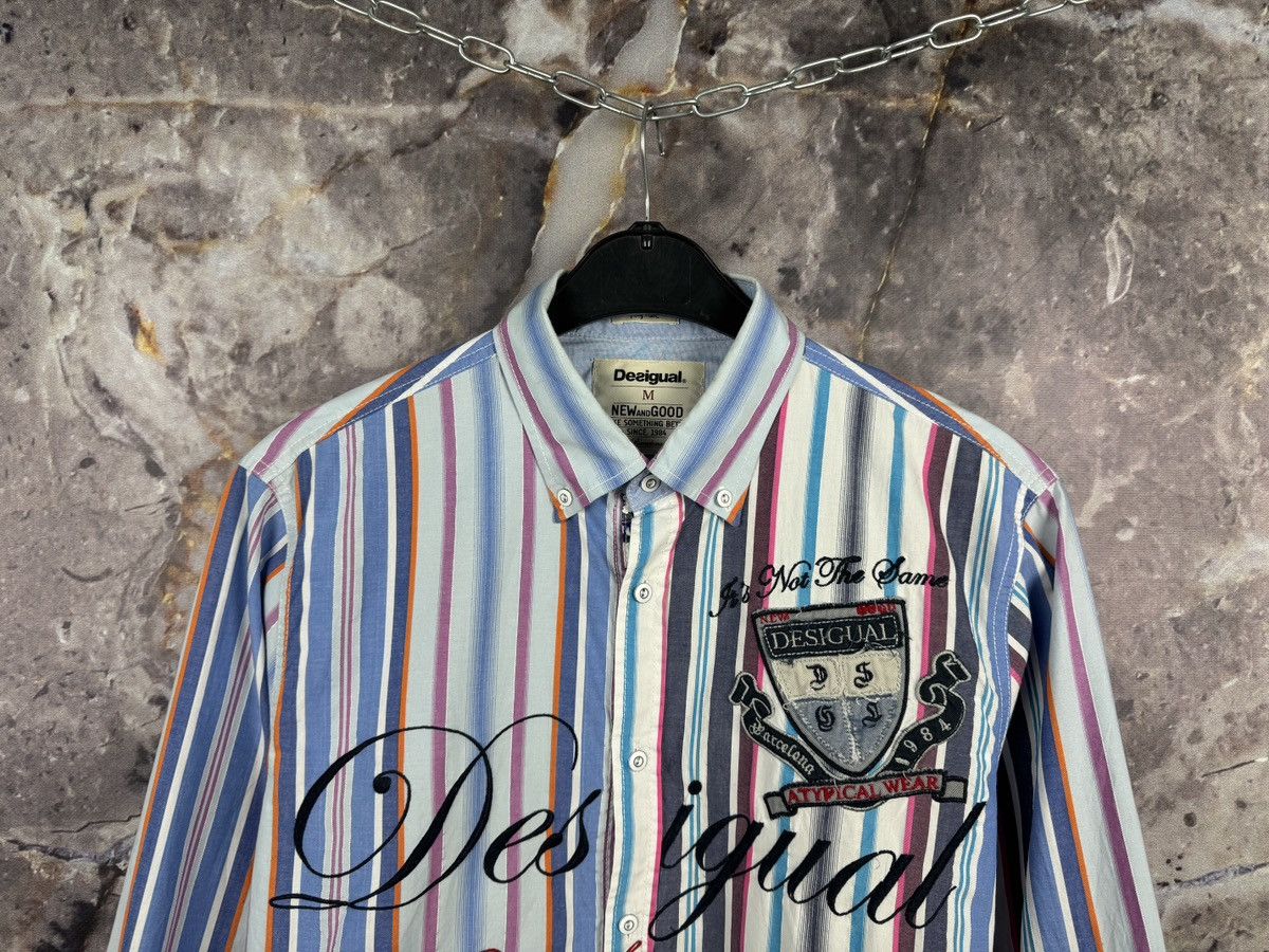 Desigual Desigual Multicolor Striped Button-Down Shirt Logo Embroider Size US M / EU 48-50 / 2 - 2 Thumbnail