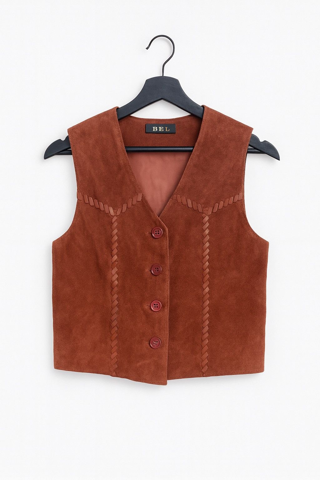 Leather BELL Suede Leather Vest - Brown Western-Style Cowhide Vest Size US S / EU 44-46 / 1 - 1 Thumbnail