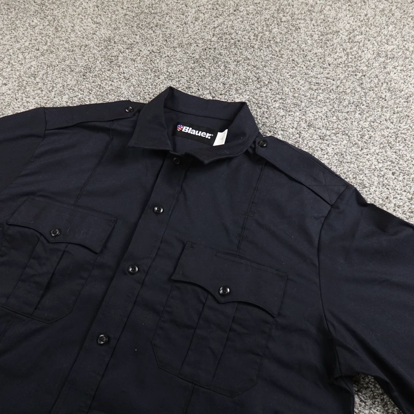 Vintage Blauer Shirt Mens L Dark Navy Blue Short Sleeve Police Uniform Button Up Work Size US L / EU 52-54 / 3 - 2 Thumbnail