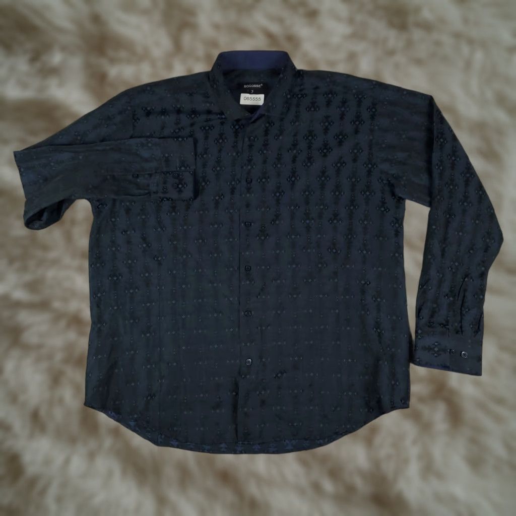 Vintage Bogosse Shirt Mens 2XL Blue Geometric Button-Up Long Sleeve Casual Formal Business Wearable Vintage: No Size US XXL / EU 58 / 5 - 1 Thumbnail