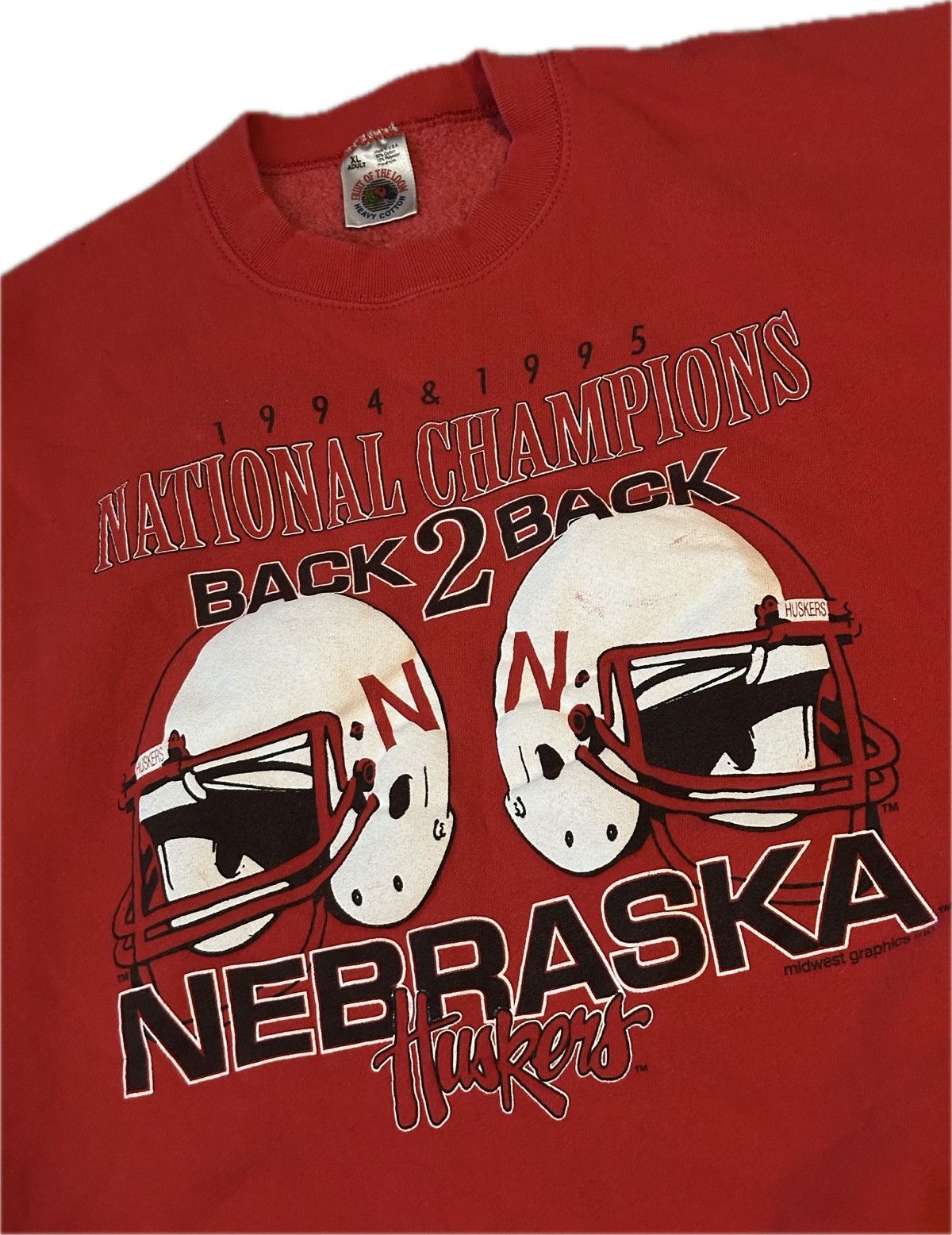 Fruit Of The Loom × Vintage 1995 Nebraska huskers crewneck Size US XL / EU 56 / 4 - 1 Thumbnail