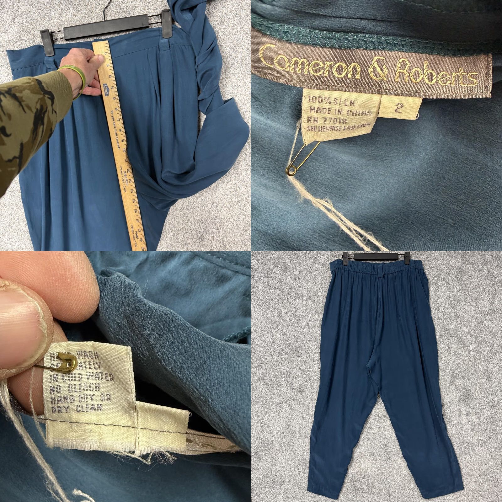 Altea VINTAGE Cameron & Roberts Pants Womens 2 Teal Silk Pleated NWT 80s 90s Bohemian Retro Business Formal Size 26" / US 2 / IT 38 - 8 Thumbnail