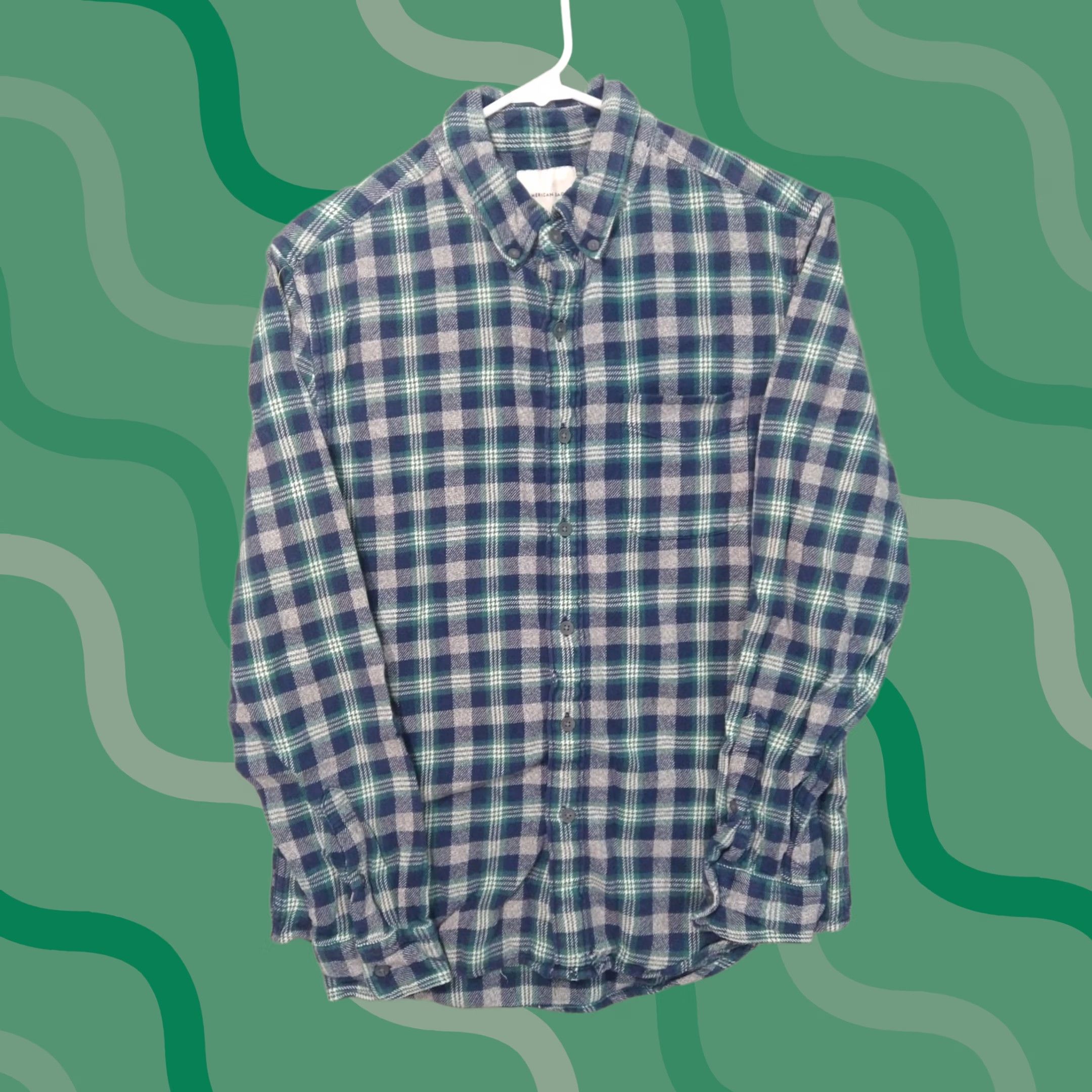 American Eagle Outfitters American Eagle Outfitters Shirt Mens Medium Blue Gray Plaid Flannel Button-Down Cotton Shirt Size US M / EU 48-50 / 2 - 1 Thumbnail