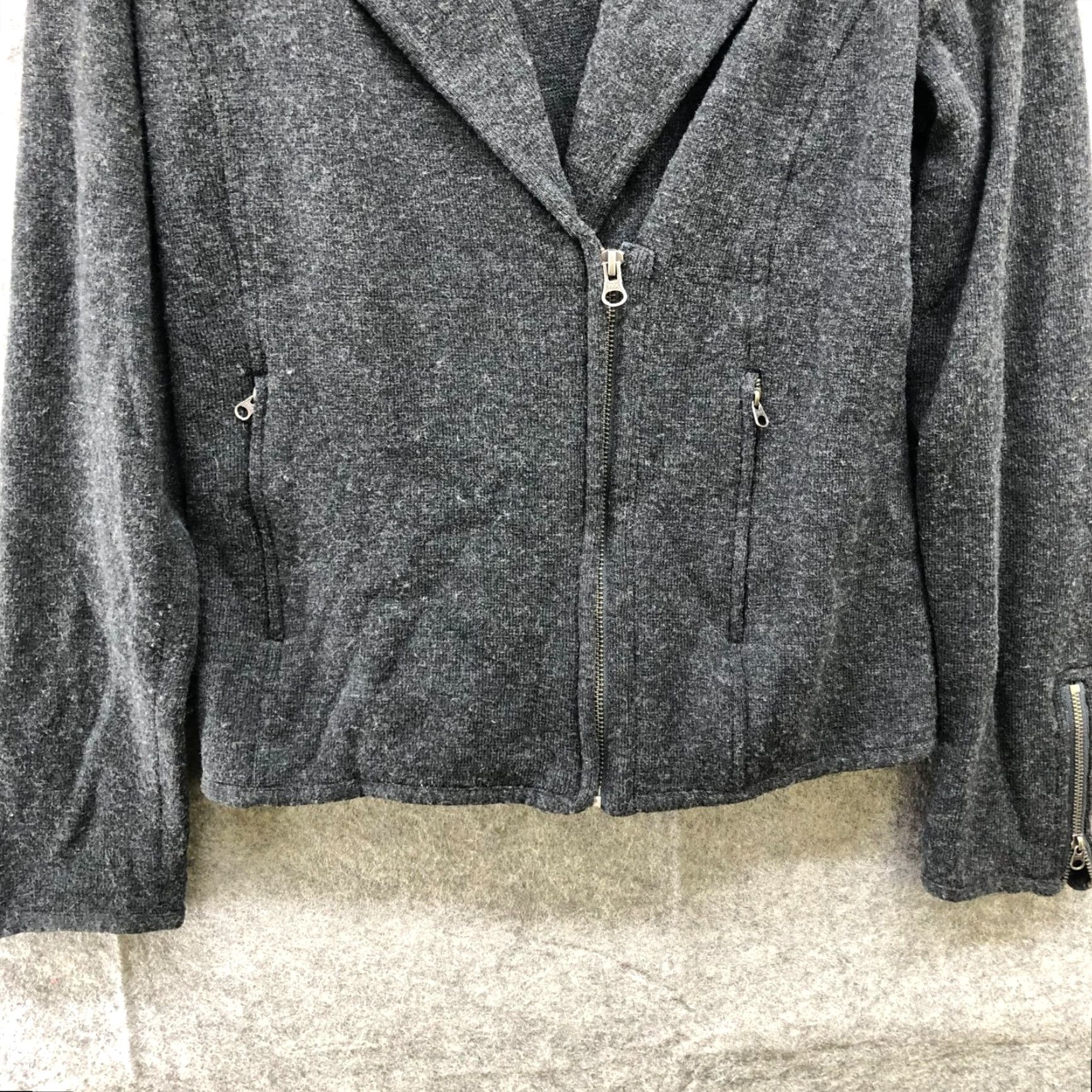 Vintage Adrienne Vittadini Knit Moto Jacket Womens M Gray Merino Wool Blend Sweater Jacket Size M / US 6-8 / IT 42-44 - 4 Thumbnail