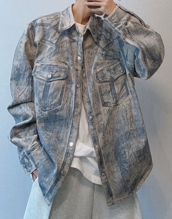 Avant garde retro graffiti print button up shirt jacket