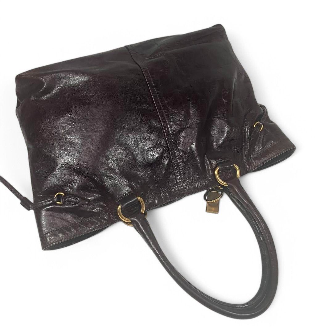 Prada Prada - Shiny Brown Black Leather Gold Hardware Shoulder Bag Size ONE SIZE - 7 Thumbnail