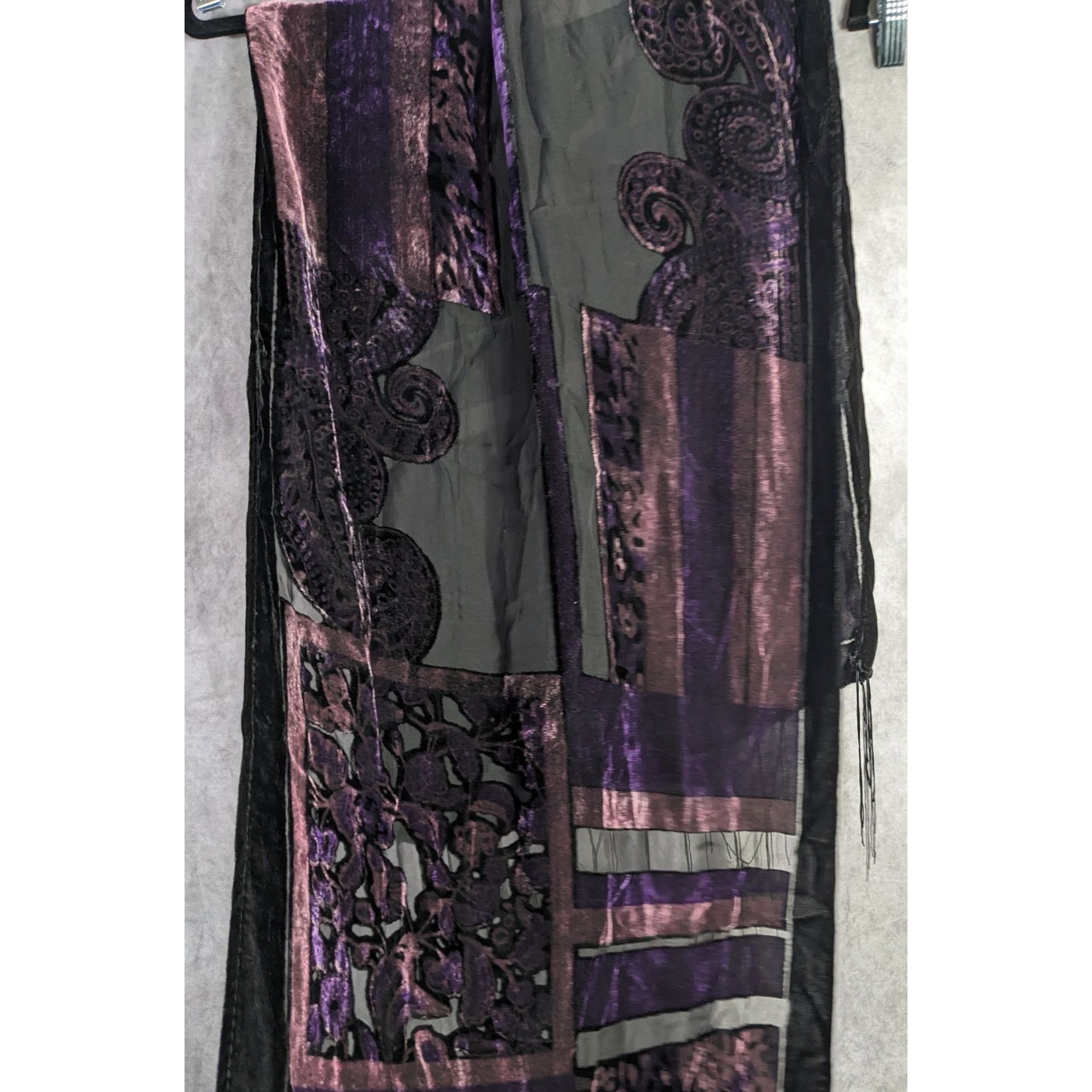 Other Vintage Burnt Velvet Abstract Scarf With Fringe 61"x20" Purp Size ONE SIZE - 8 Thumbnail