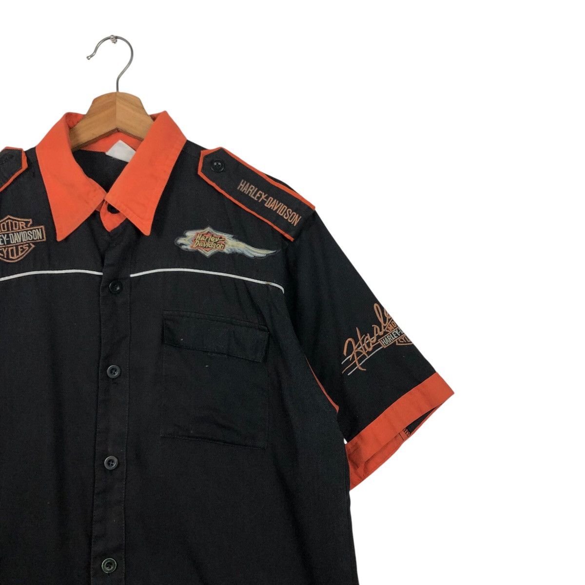 Harley Davidson 📌Vintage Work Shirt Bowling Racing Harley Davidson Big Logo Size US L / EU 52-54 / 3 - 7 Thumbnail