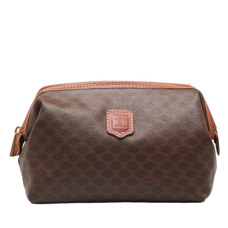 image of Celine Macadam Canvas Cosmetic Pouch Vanity Bag Canvas In Good Condition in Brown, Women's