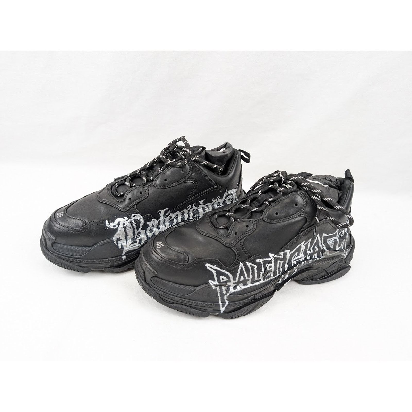 Balenciaga o1rshd1 Q:2 / Leather Triple S Sneakers in Black/White Size US 11 / EU 44 - 17 Thumbnail