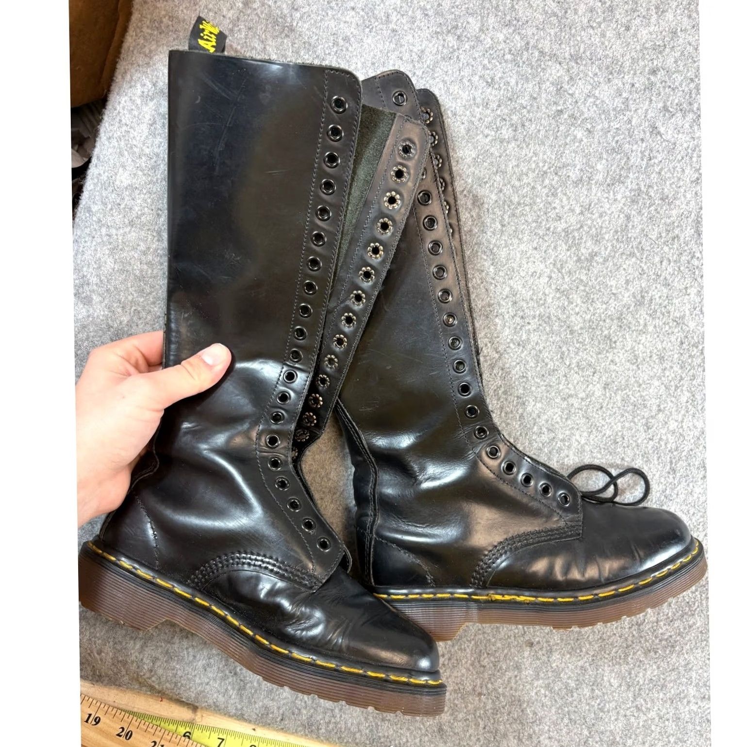 Dr. Martens VINTAGE Dr. Martens Knee High Combat Boots Womens 4 Black Leather Lace Up 20 Eyelet Boots Womens Mens Girls Size US 4 / IT 34 - 4 Thumbnail