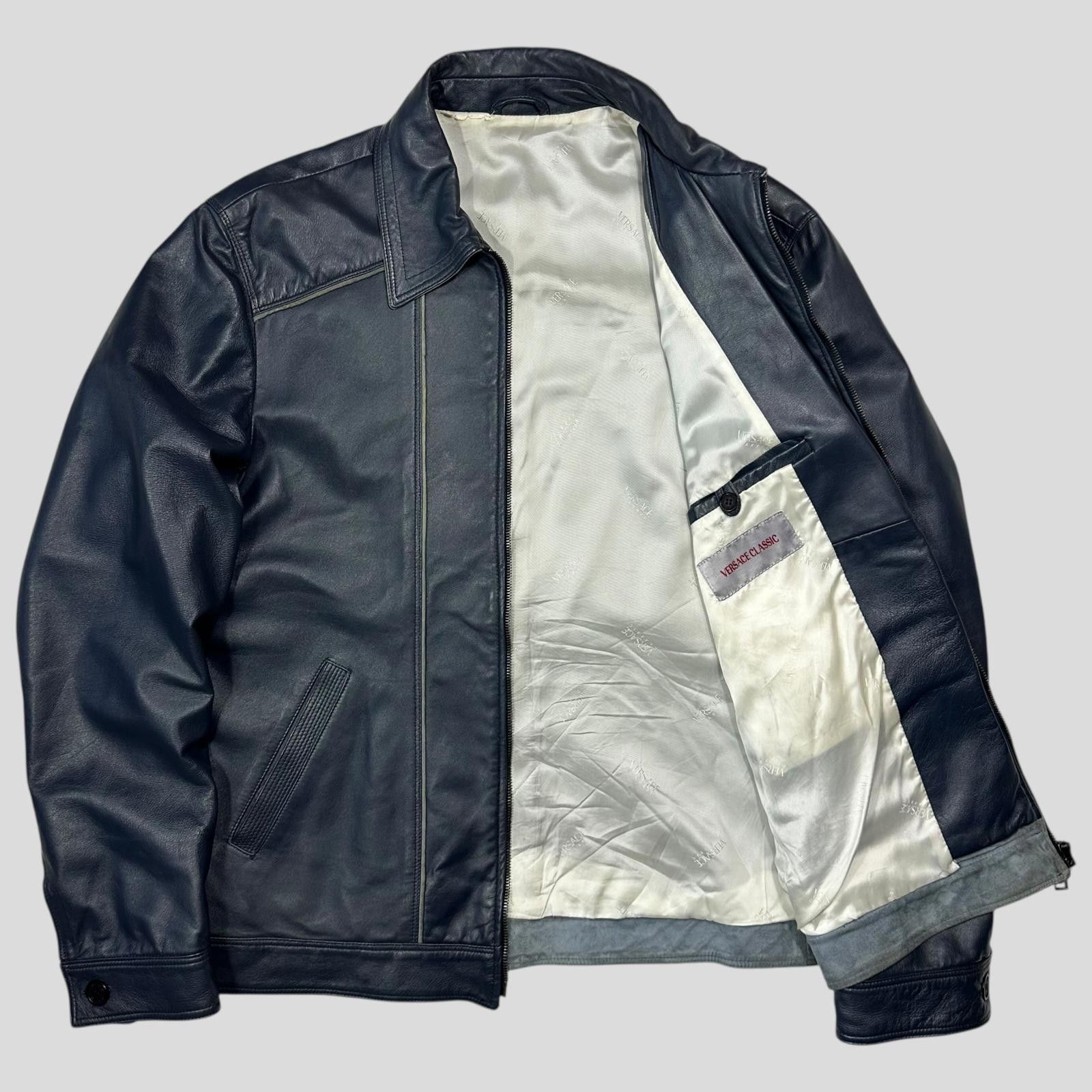 Versace Versace 90’s Classic Blue Leather Piped Moto Jacket - M Size US M / EU 48-50 / 2 - 8 Thumbnail