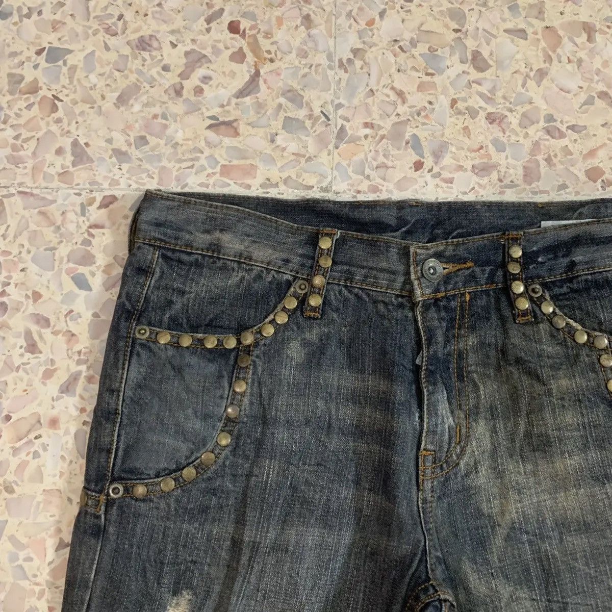 If Six Was Nine × Le Grande Bleu (L.G.B.) × semanticdesign 💥 SICKS💥SEMATIC DESIGN W30 L33 Flares Ripped Jeans Studded Size 30" / US 8 / IT 44 - 3 Thumbnail