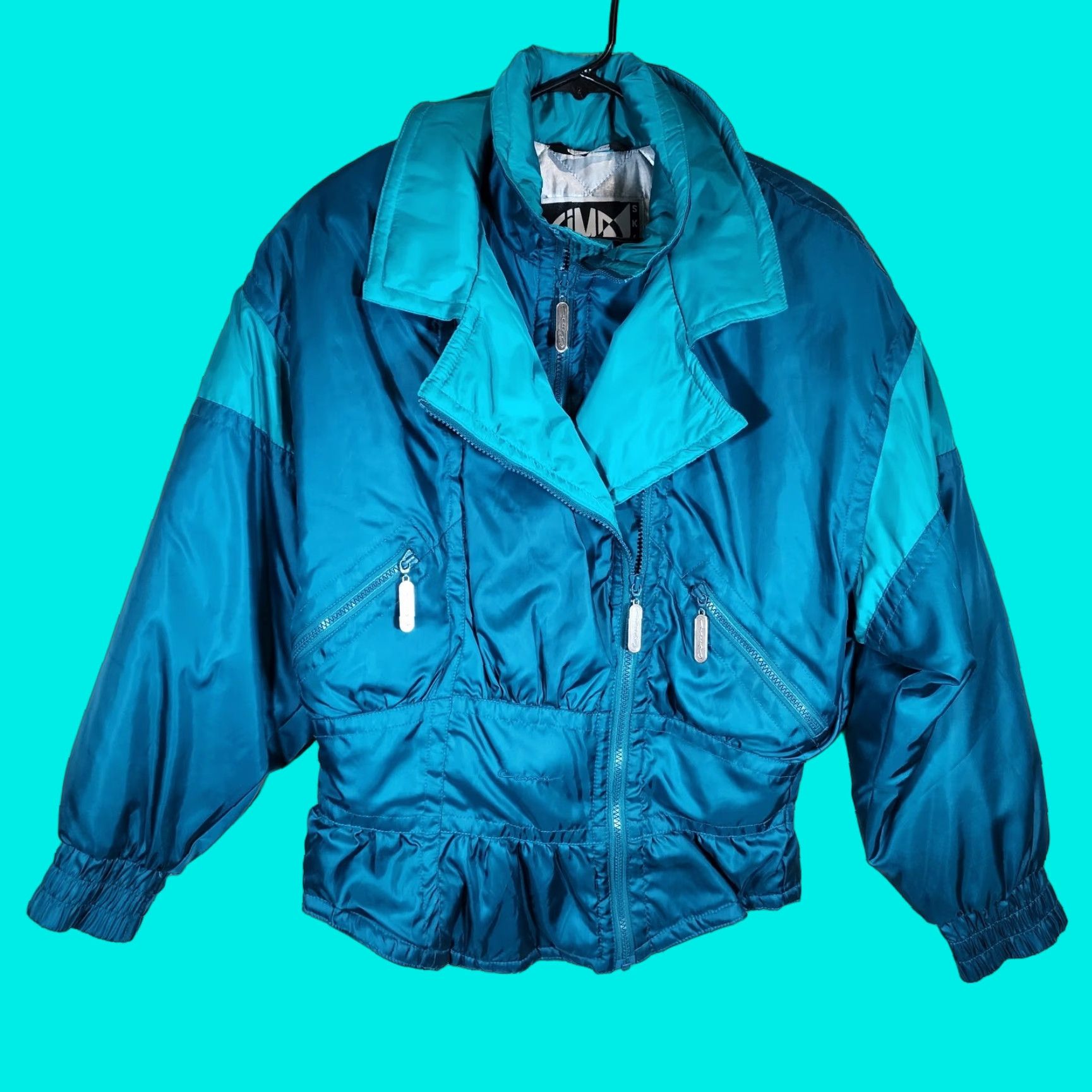 Altea VINTAGE Cima Ski Wear Jacket Womens 10 Blue Puffer Short Stand-Up Collar Nylon Zip Full Zipper Logo Windproof 80s 90s Retro Funky Size L / US 10 / IT 46 - 1 Thumbnail