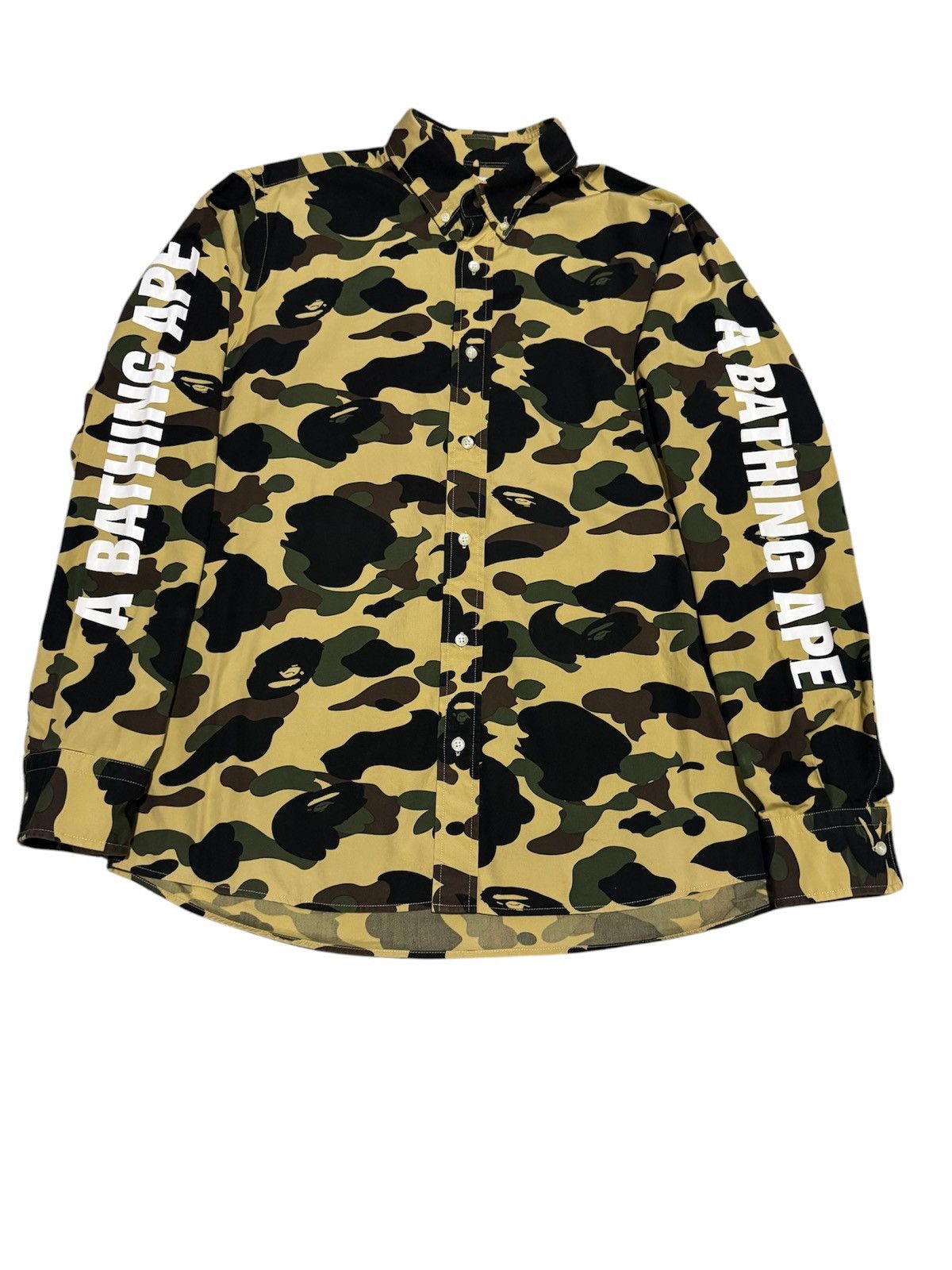 Bape OG A Bathing Ape 1st Camo BD L/S Spellout Shirt Size US XL / EU 56 / 4 - 1 Thumbnail