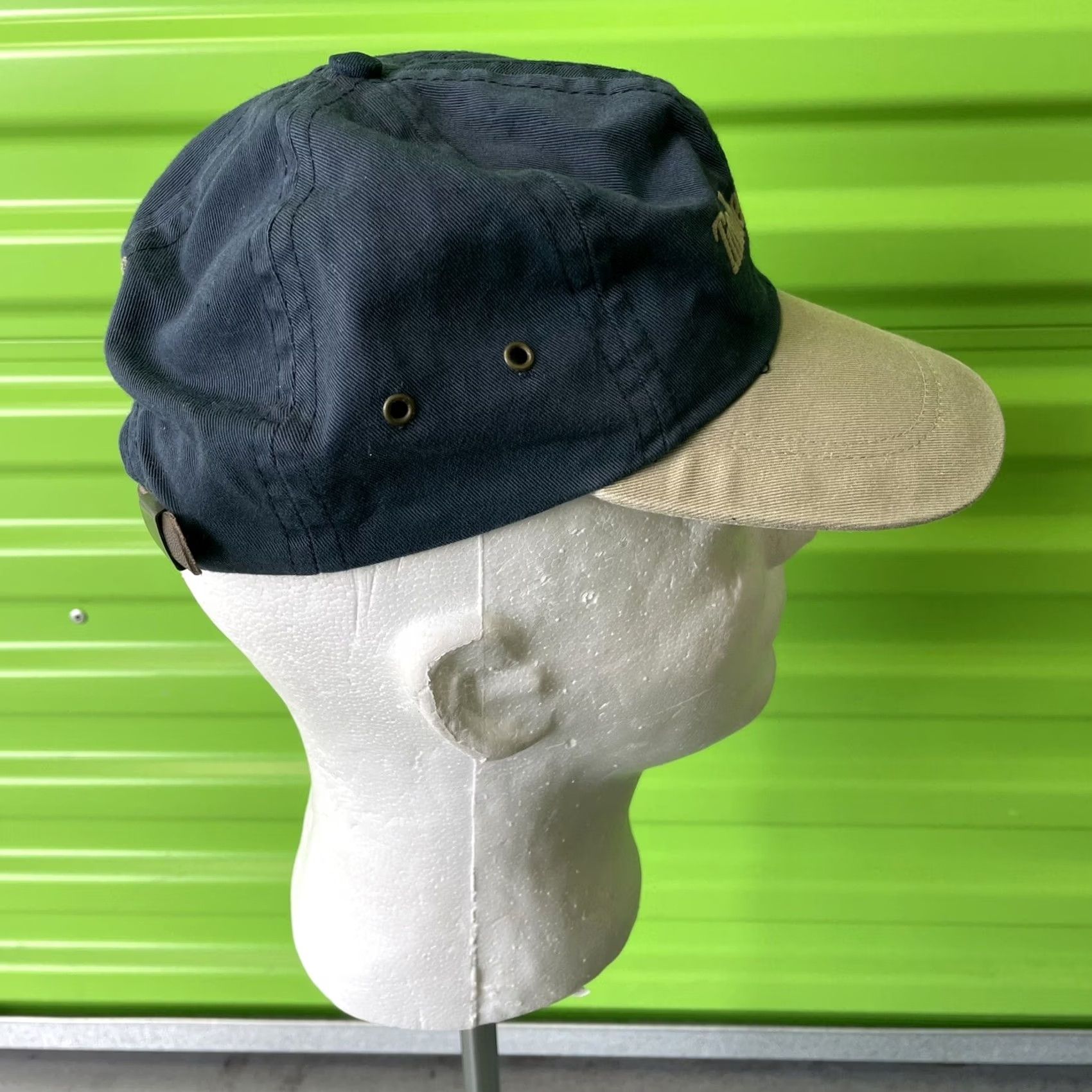 Timberland VINTAGE Timberland Hat Blue Beige Leather Strapback Weather Gear Twill Dad Cap Men's One Size Adjustable Cotton Canvas Baseball Cap 90s Theme Size ONE SIZE - 2 Thumbnail