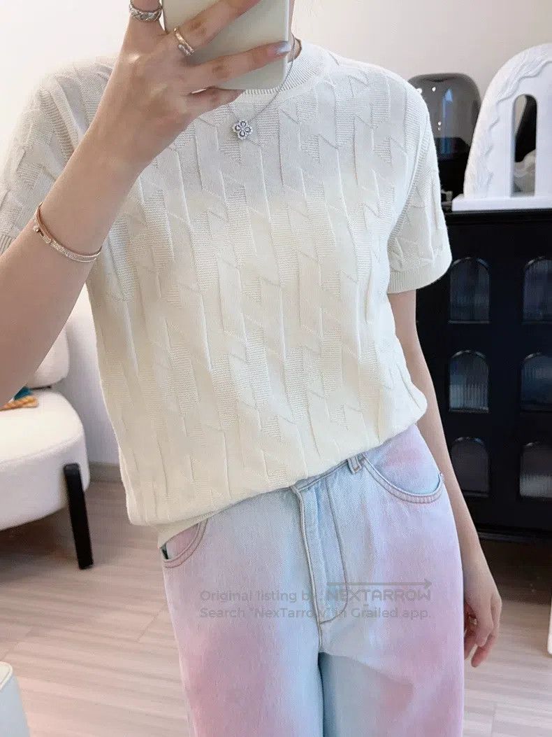 Hermes Hermes Wool short-sleeved top with H-pleated design Size XXS / US 00 / IT 34 - 6 Thumbnail