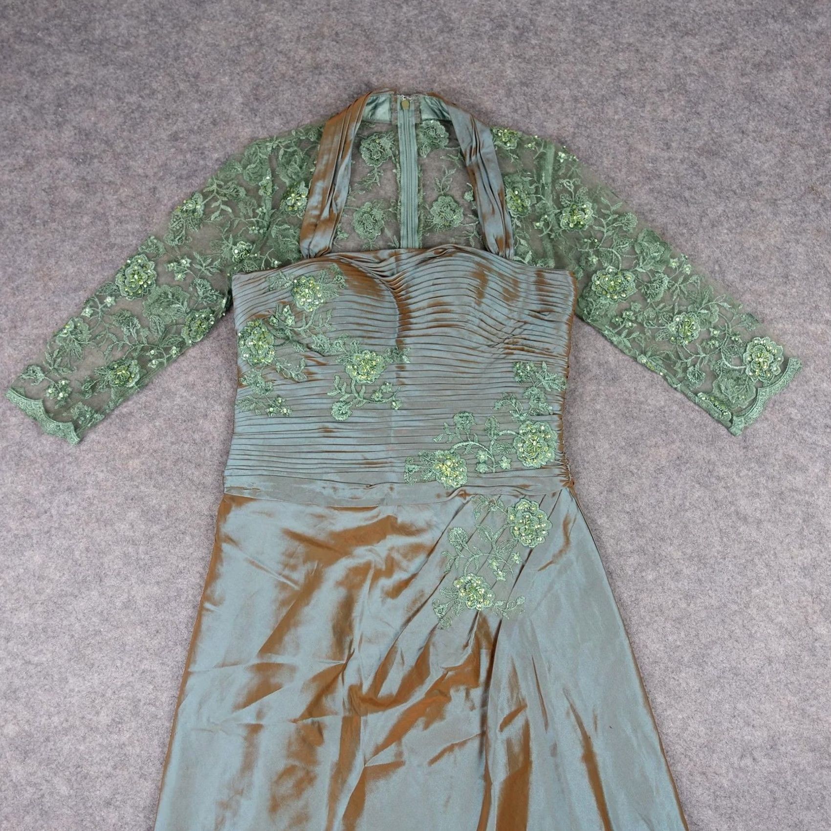 Vintage Patra Dress Womens Size 6 Green Lace Beaded Formal Gown Evening Maxi Taffeta VTG Dress Size M / US 6-8 / IT 42-44 - 2 Thumbnail