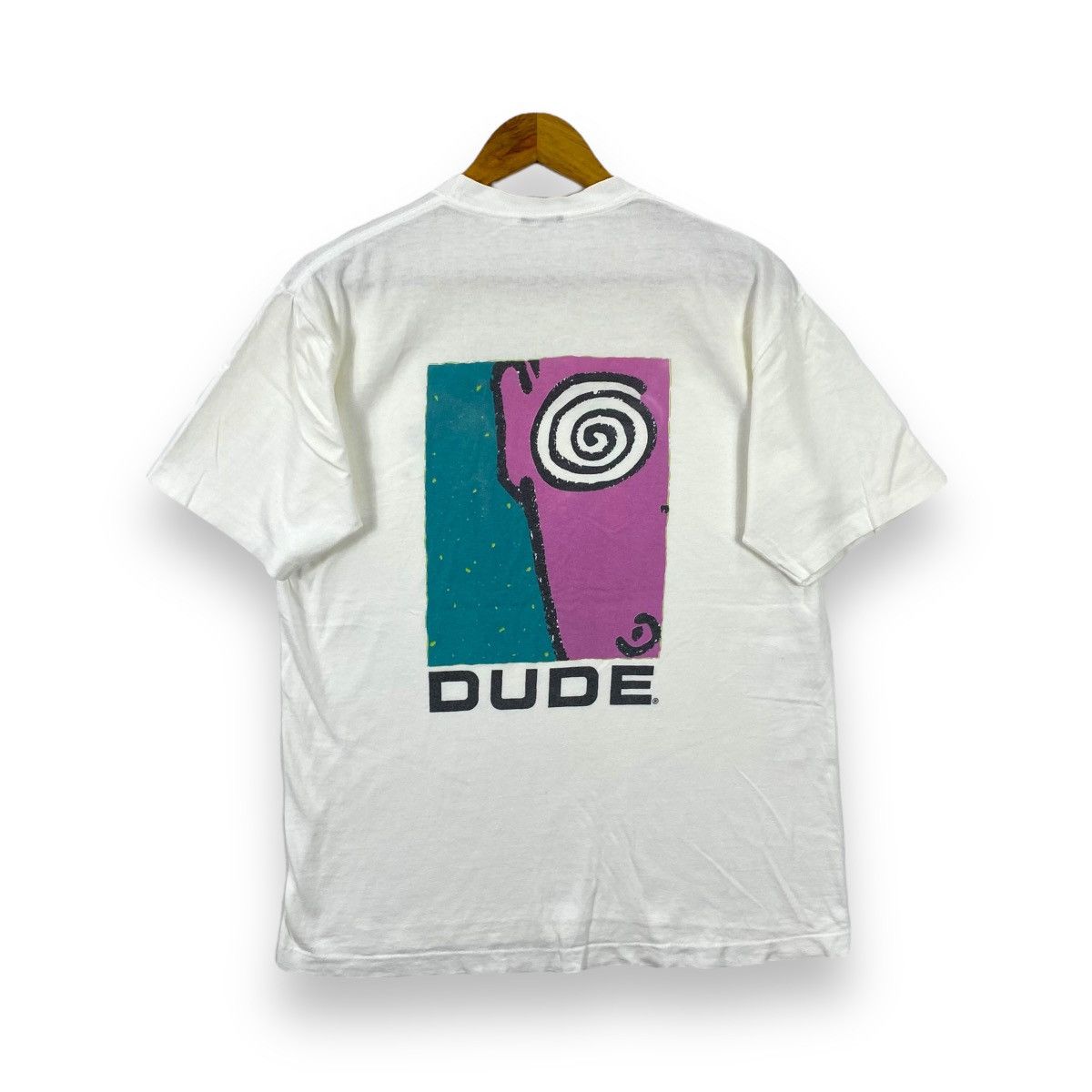 Vintage Vintage 80's DUDE Surf Clothing Streetwear Skate Tee Shirt Size US M / EU 48-50 / 2 - 1 Thumbnail