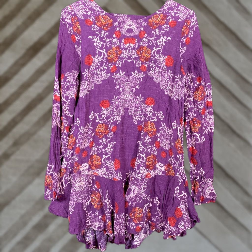 Free People Dress Purple Smooth Talker Open V Beck Long Sleeve Tunic S Dress