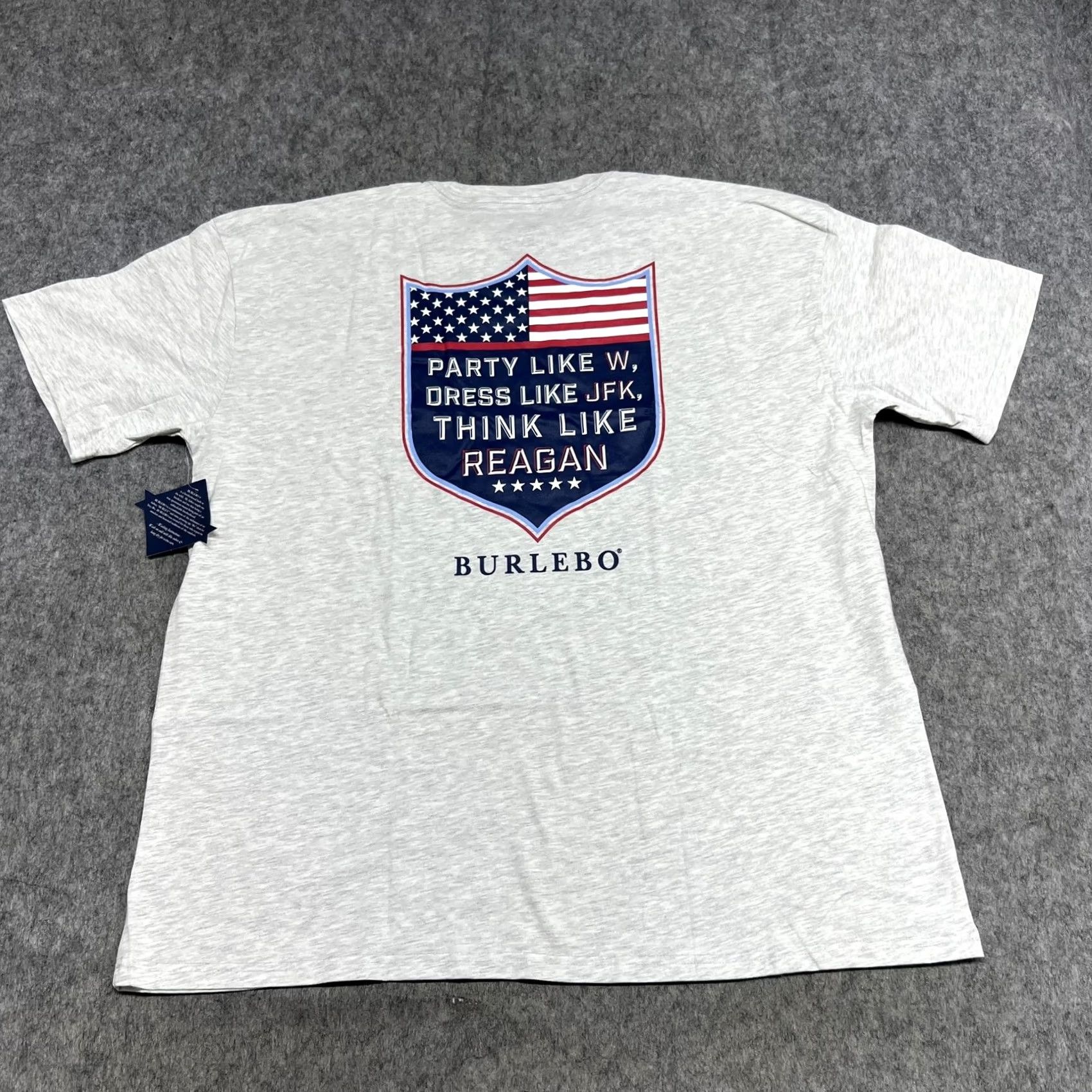 Vintage Burlebo Shirt Mens 2XL Gray Party Like W Reagan JFK Flag Pocket Tee USA Casual Size US XXL / EU 58 / 5 - 2 Thumbnail