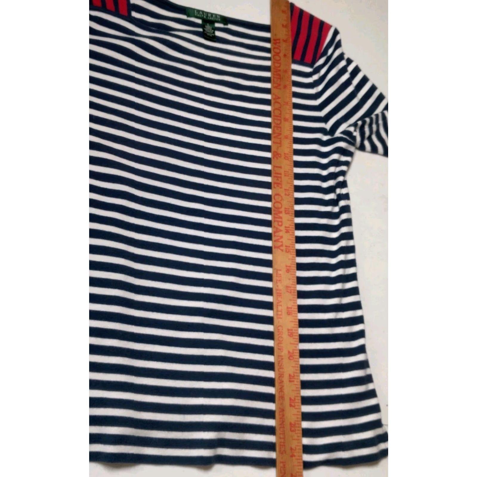 Ralph Lauren VINTAGE Lauren Ralph Lauren Shirt Women L Nautical Striped Cotton Short Sleeve Casual Blue White Gold Buttons Size L / US 10 / IT 46 - 5 Thumbnail