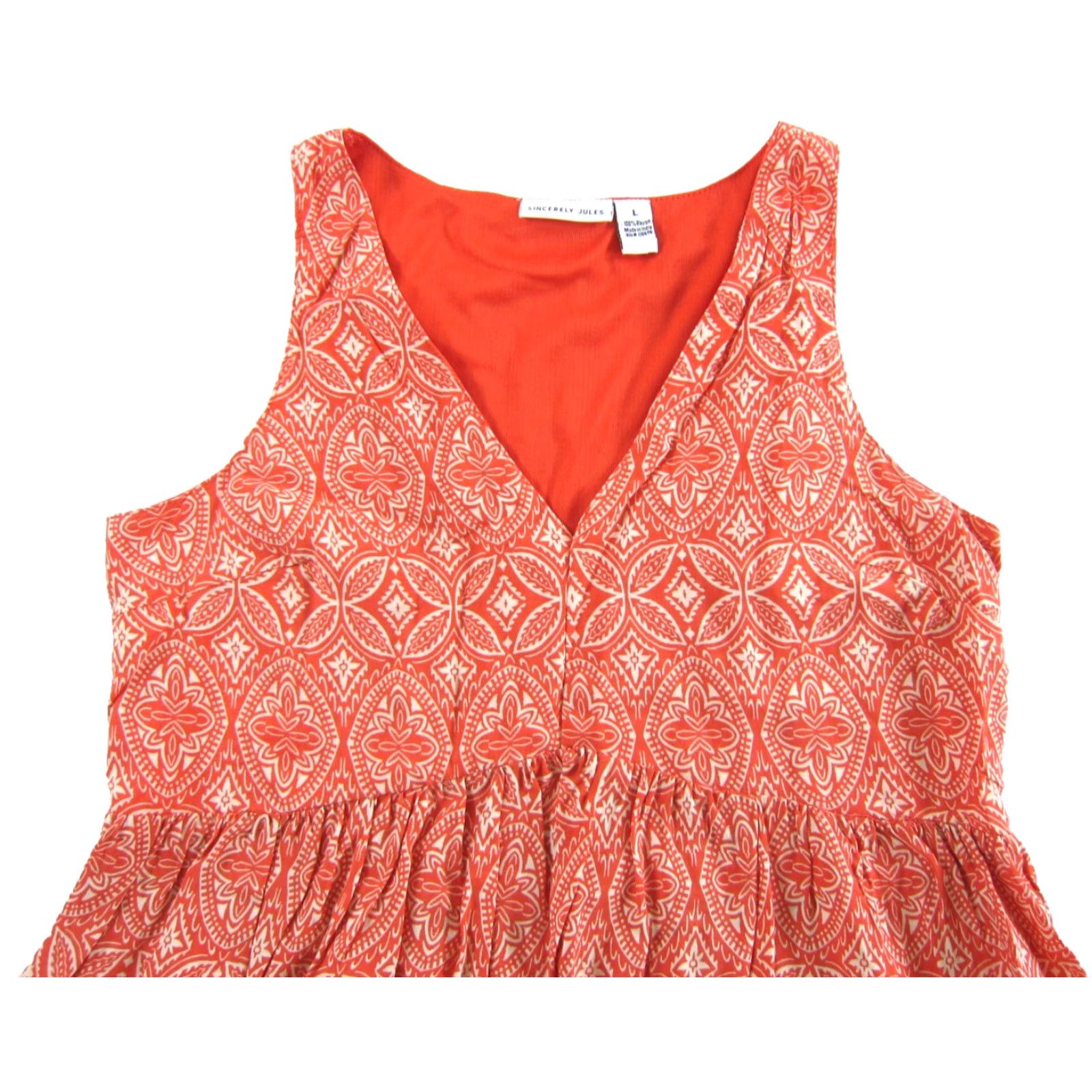 Vintage Sincerely Jules Shirt Dress L Womens Floral Sleeveless V-Neck Tank Dress Orange Rayon Knee Length Vintage? No L Size L / US 10 / IT 46 - 4 Thumbnail