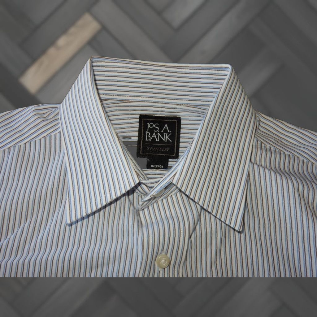 Jos. A. Bank JOS. A. BANK Slim Fit Striped Dress Shirt Men Size 15.5-33  White Long Sleeve | Grailed