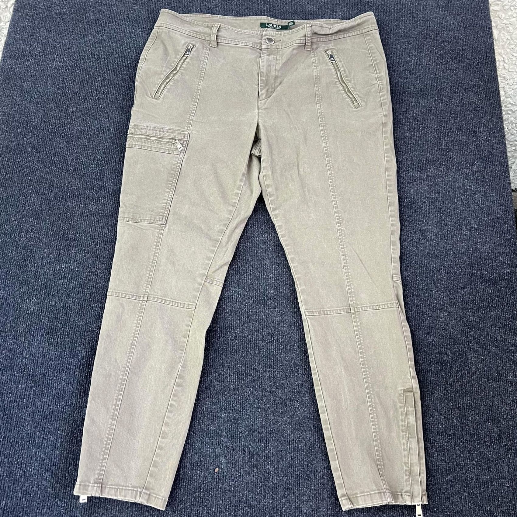 Ralph Lauren Lauren Ralph Lauren Pants Womens 14 Beige Cargo Twill Ankle Zip Tapered Stretch Size 36" / US 14 / IT 50 - 3 Thumbnail