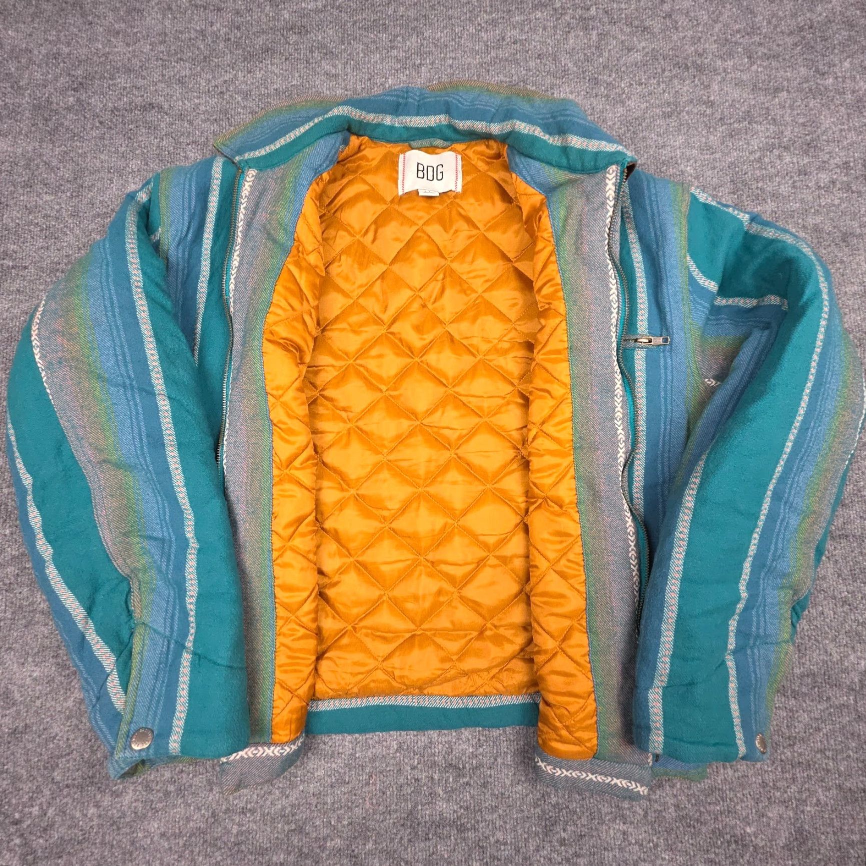 Bdg BDG UO Brushed Stripe Work Jacket Men Large Green Aztec Southwest Zip Lined Jacket Size US L / EU 52-54 / 3 - 4 Thumbnail